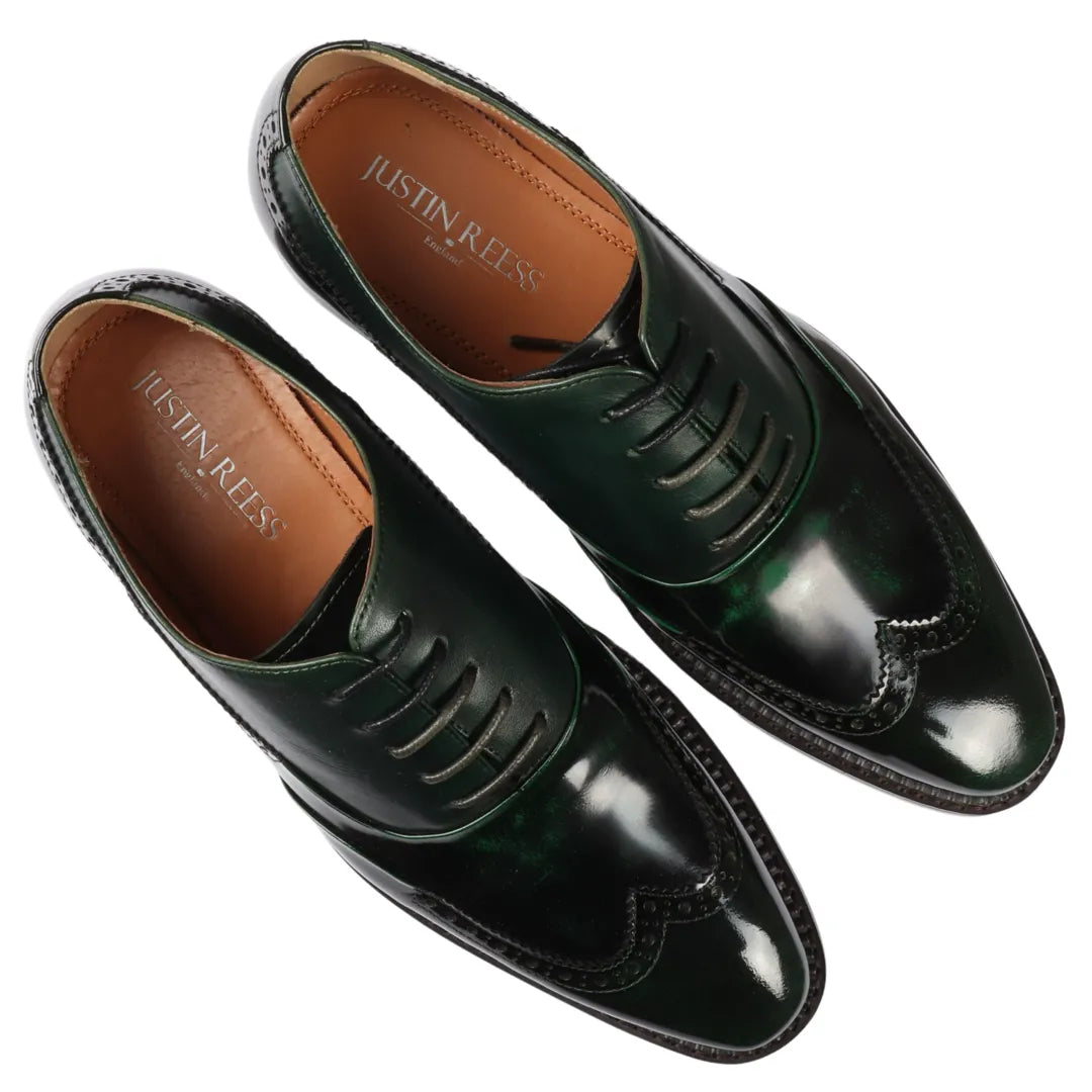 Harry - Men's Green Patent Leather Brogue Shoes