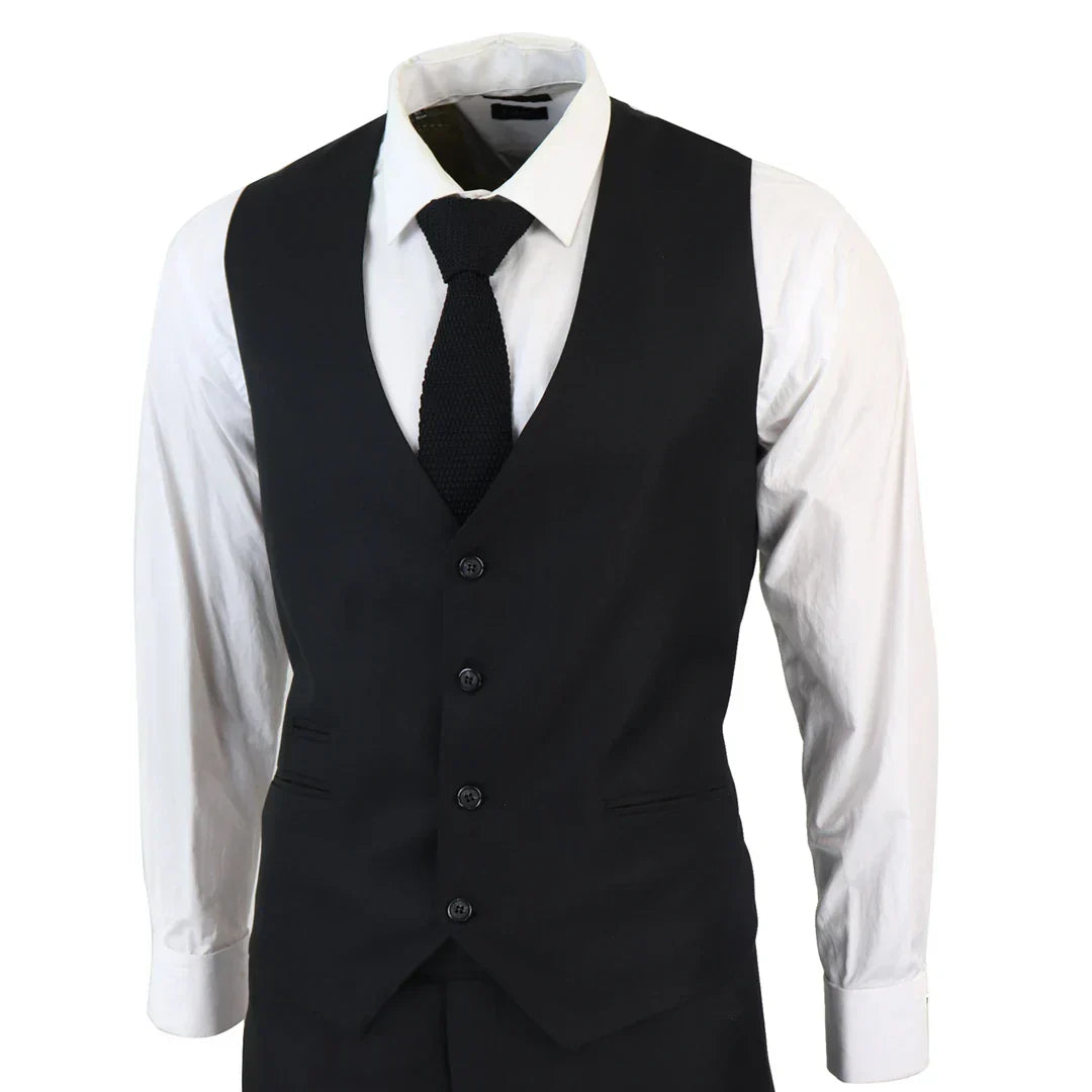 IM1 Men's Classic Black Plain Tailored Fit 3-Piece Suit