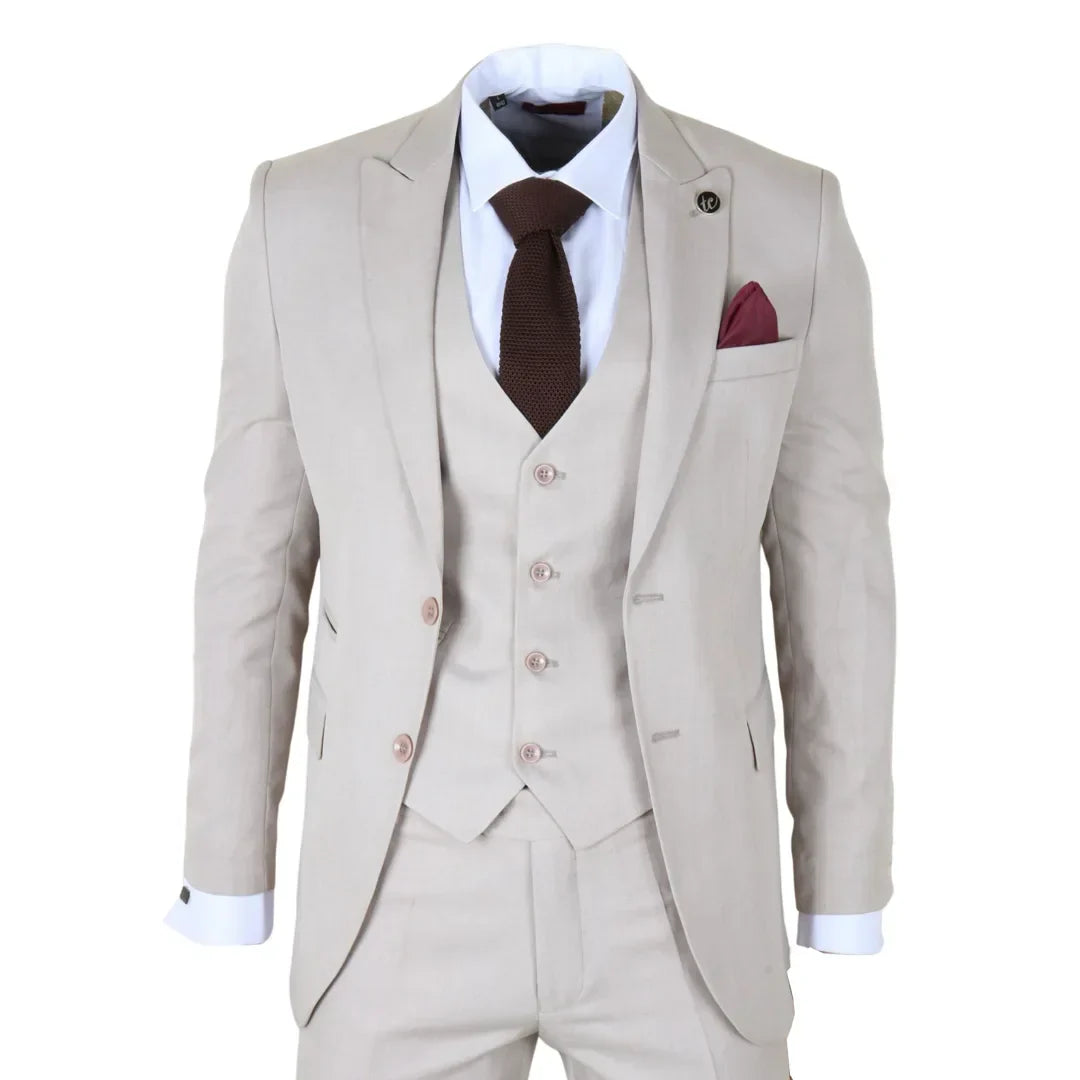 Men's Classic Plain Cream 3 Piece Suit
