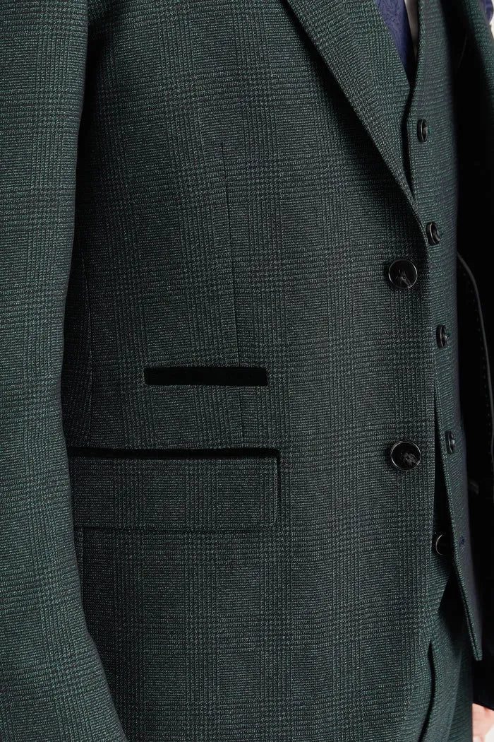 Regent - Men's Green 3 Piece Prince Of Wales Checked Suit