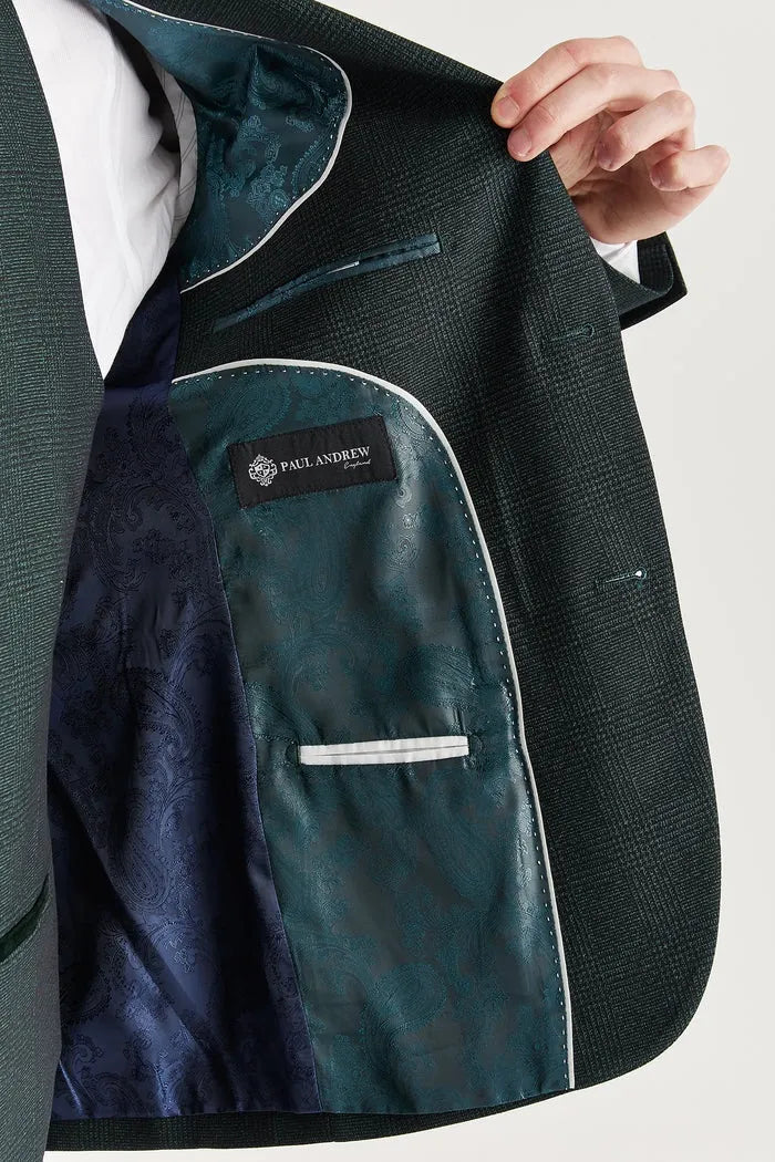 Regent - Men's Green 3 Piece Prince Of Wales Checked Suit