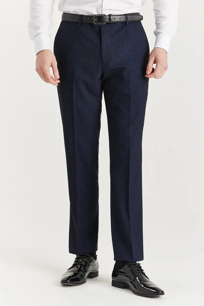 Regent - Men's Navy 3 Piece Prince Of Wales Checked Suit