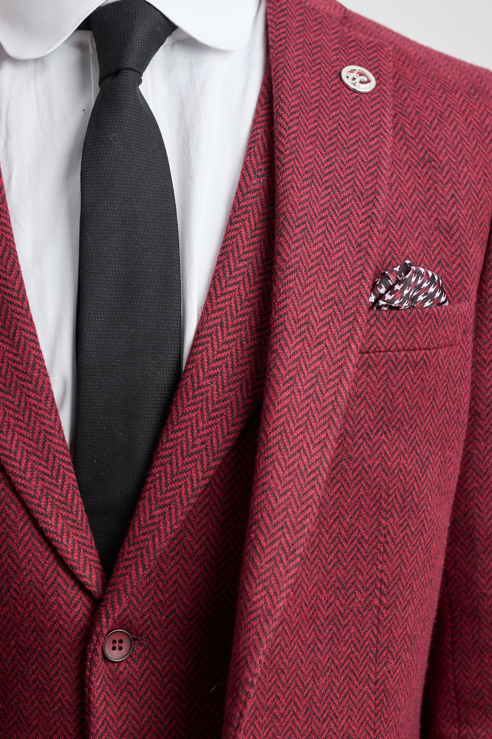 Men's Herringbone Wine Maroon 3 Piece Tweed Suit - STZ11