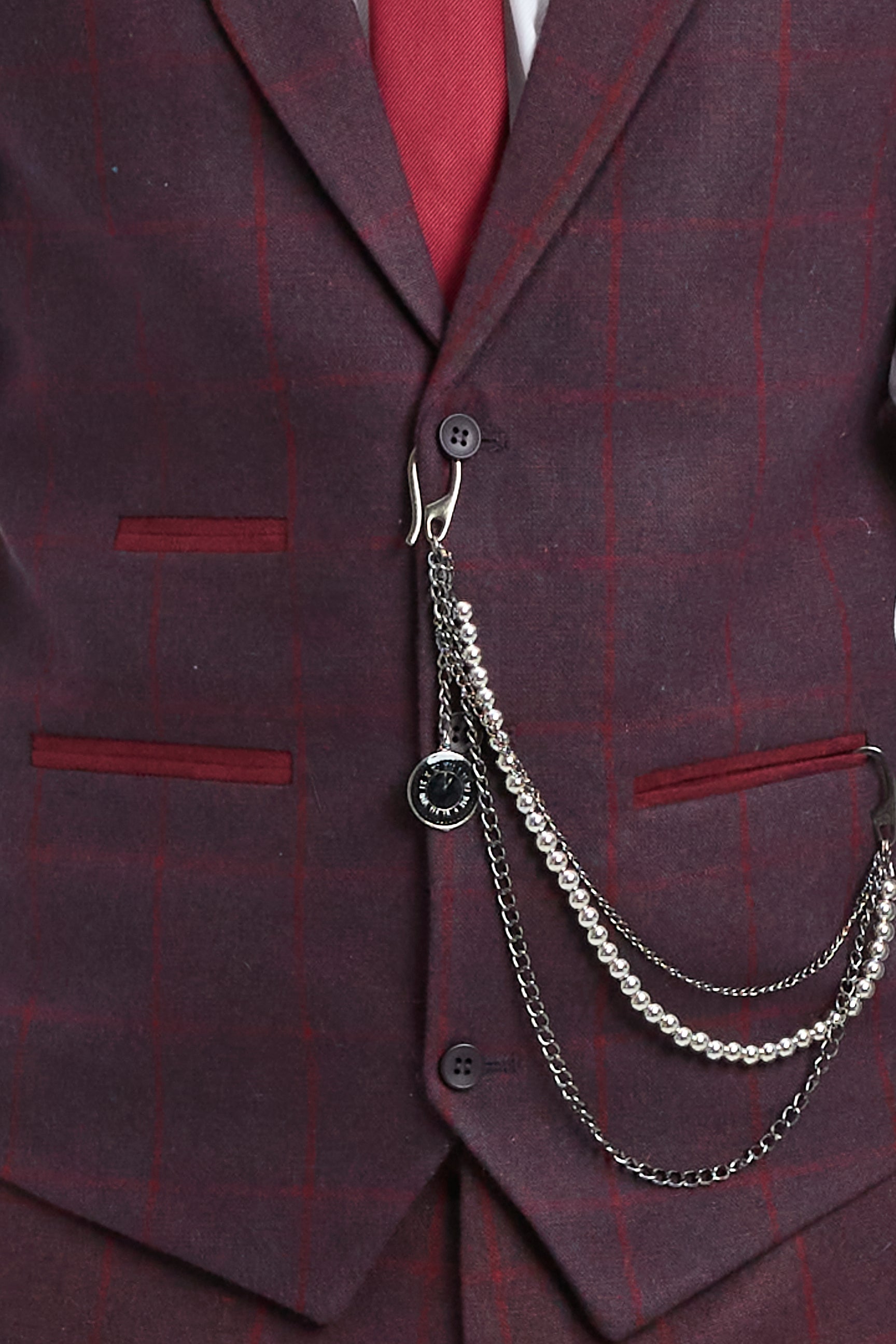 Men's 3 Piece Suit Wool Tweed Plum Wine Check 1920s Gatsby