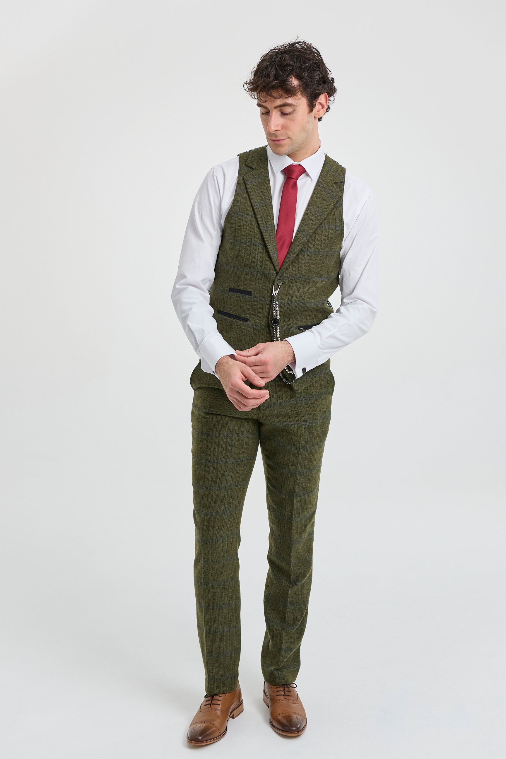 Men's 3 Piece Suit Wool Tweed Green Blue Brown Check 1920s Gatsby