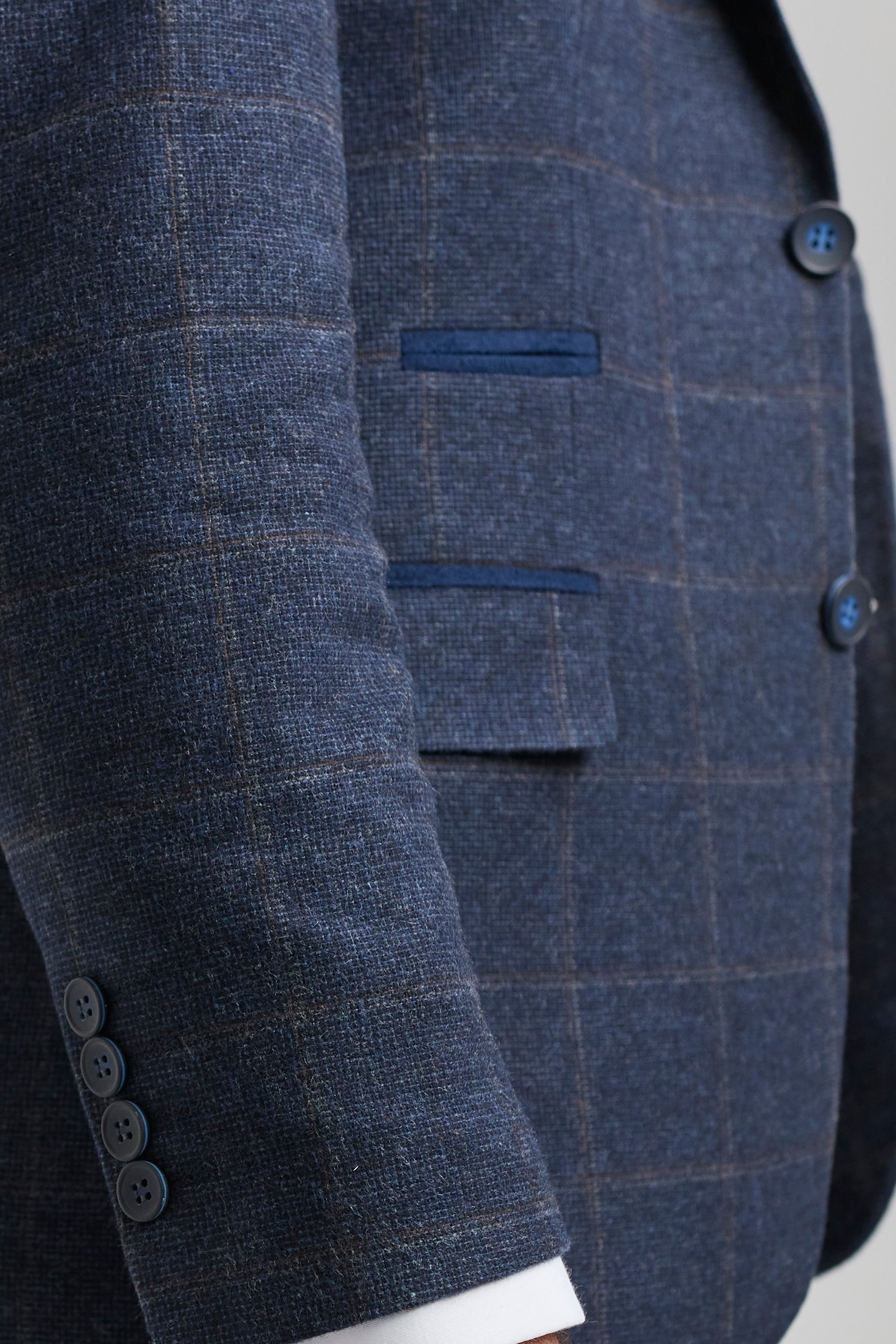 Men's 3 Piece Suit Wool Tweed Navy Blue Brown Check 1920s Gatsby