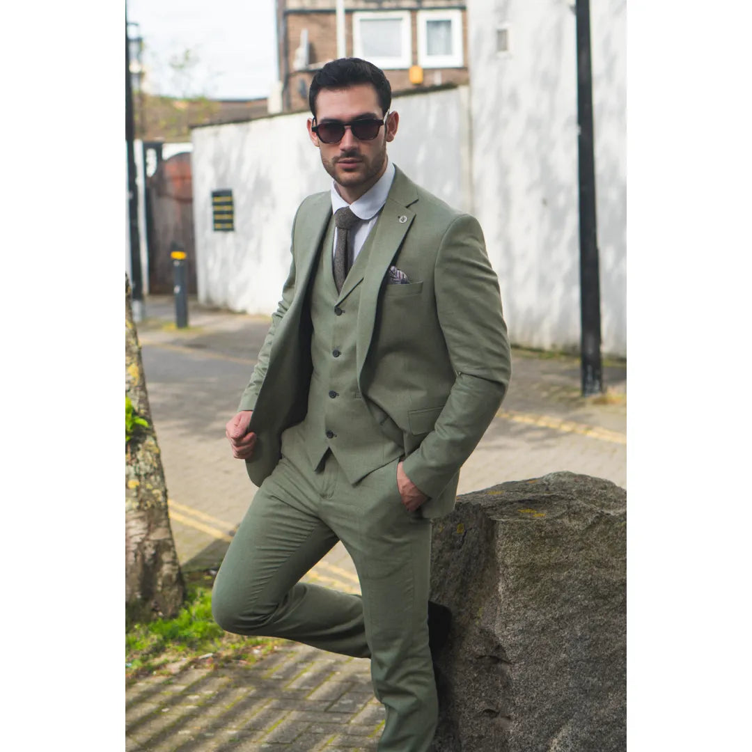 TP-22 Men's Sage 3-Piece Linen Summer Wedding Suit