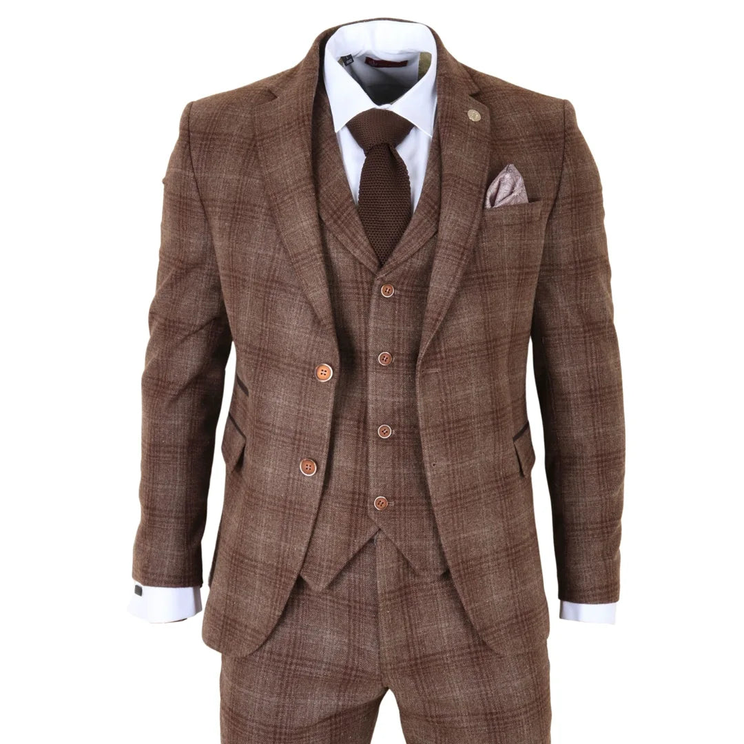Men's Brown Tweed Check 3 Piece Suit