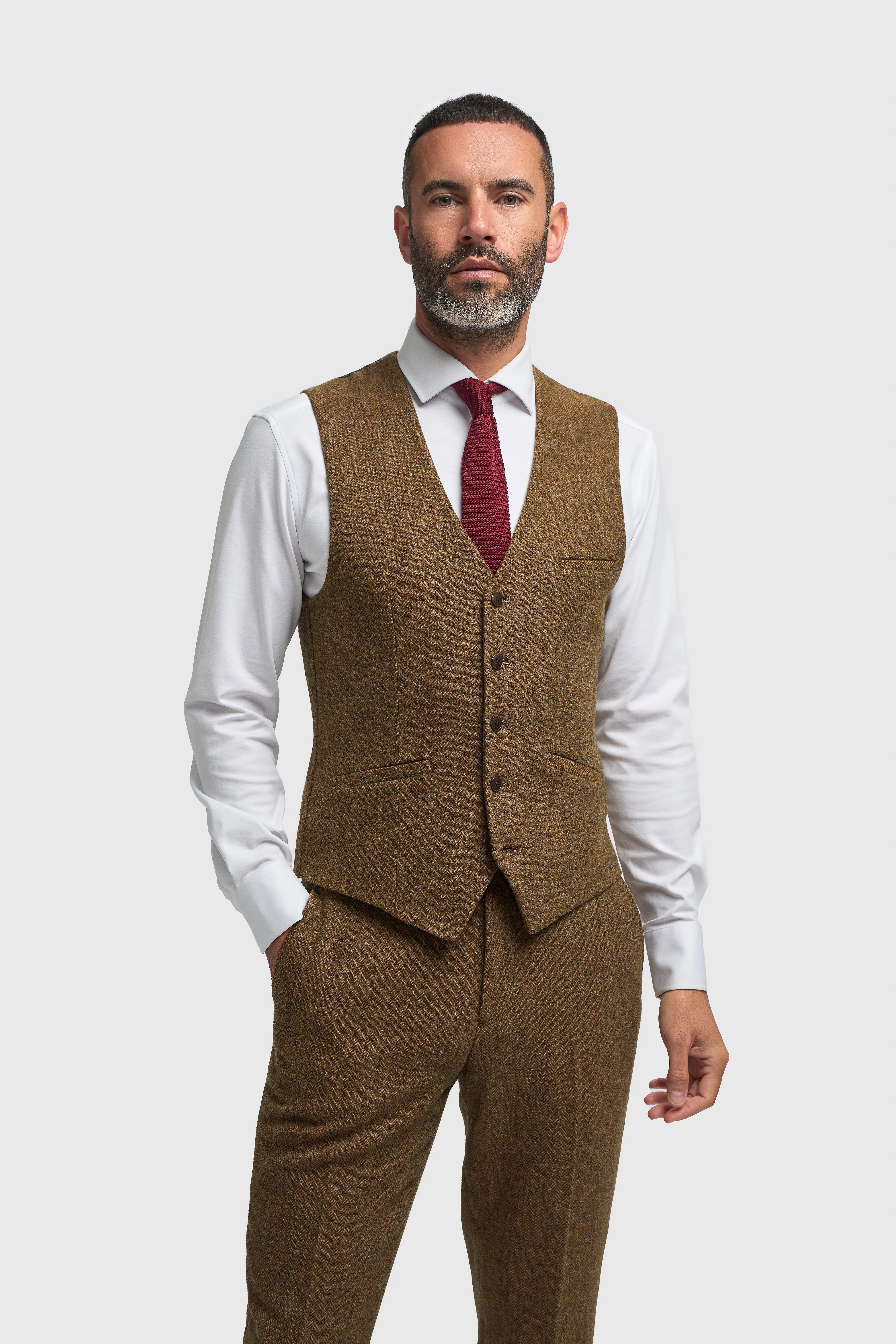Thomas - Men’s Brown 3 Piece Wool Blend Tweed Suit