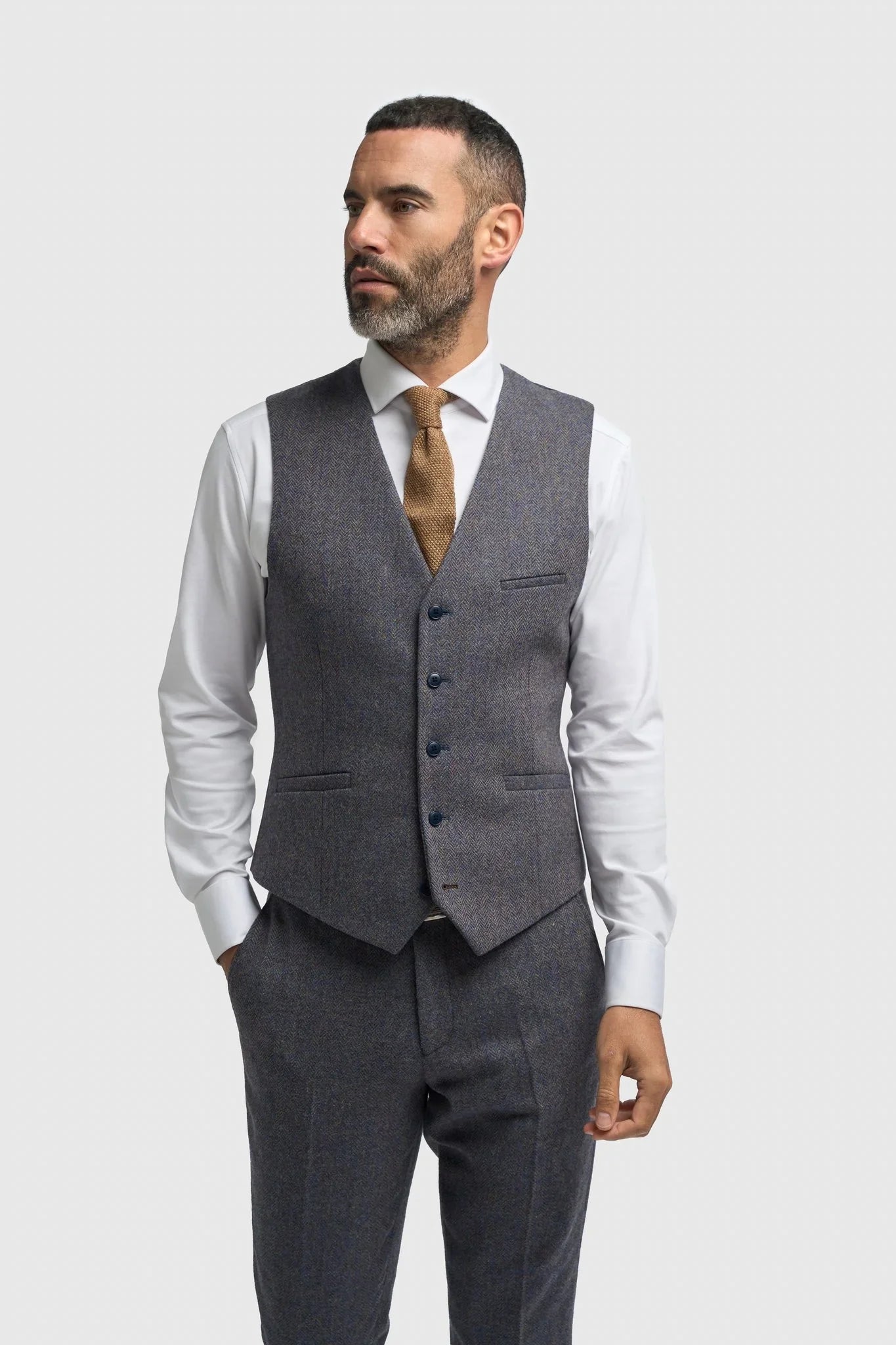 Thomas - Men’s Navy 3 Piece Wool Blend Tweed Suit