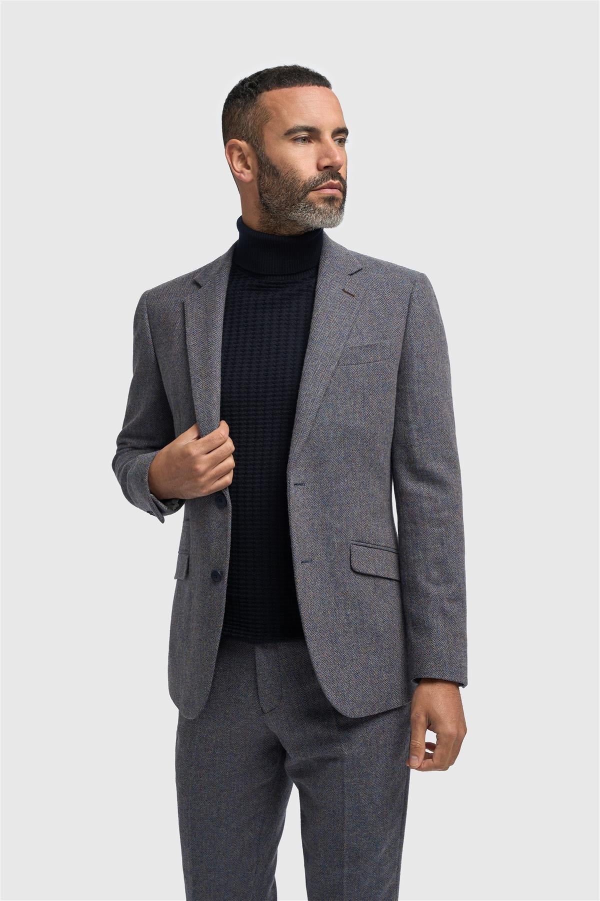 Thomas - Men’s Navy 3 Piece Wool Blend Tweed Suit