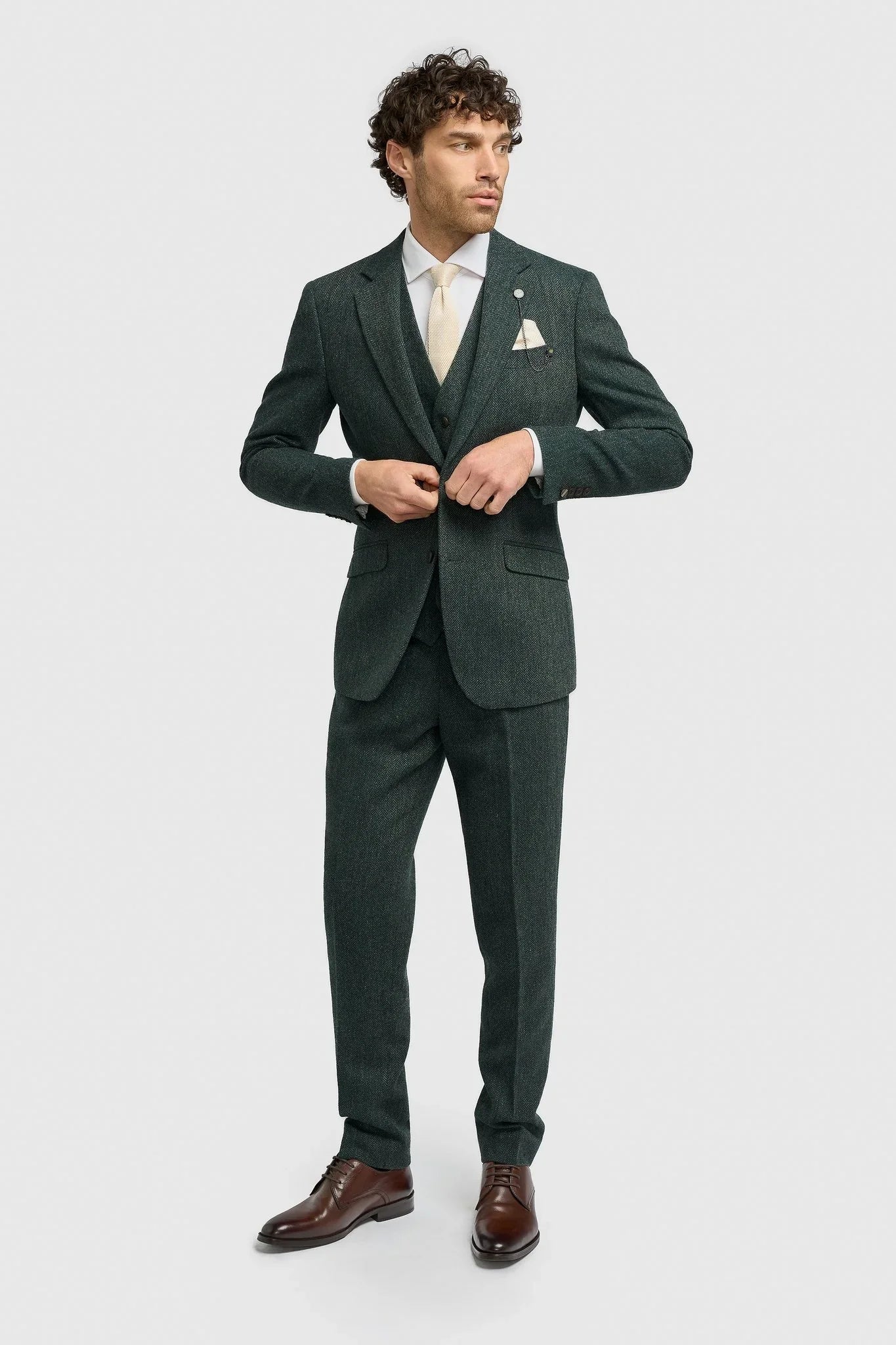 Thomas - Olive Green 3 Piece Wool Blend Tweed Suit