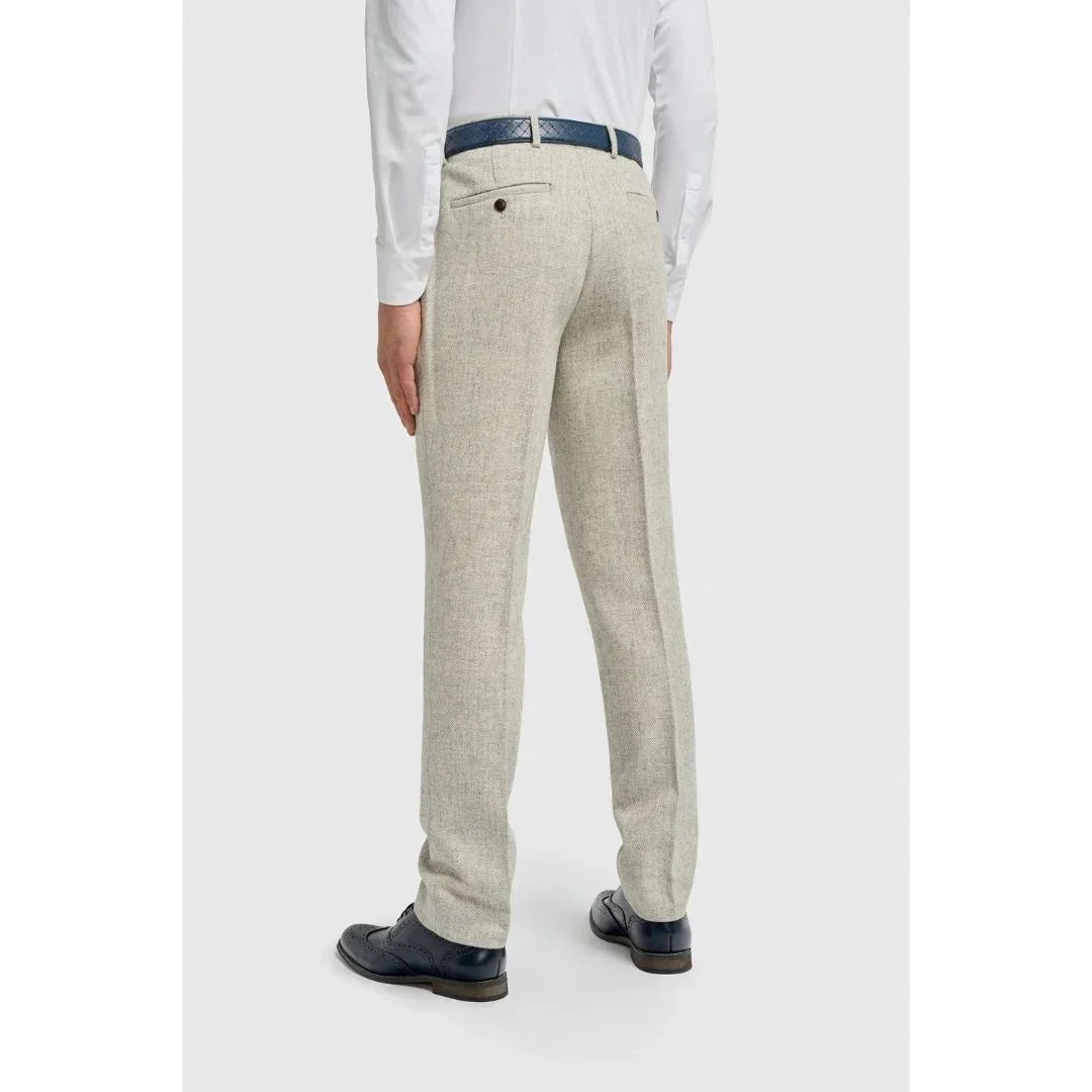 Thomas - Men's Grey Wool Blend Herringbone Tweed Trousers