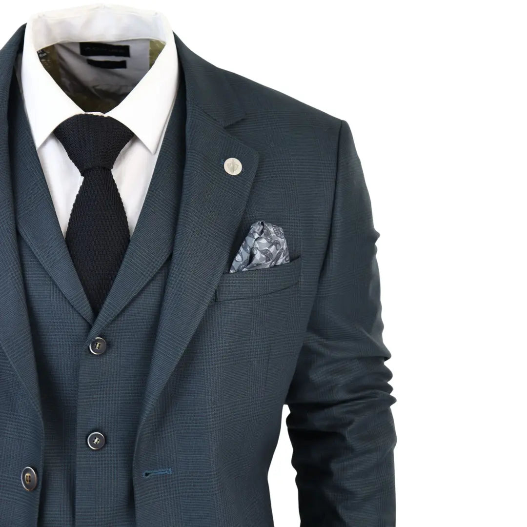 AK-07 Men's 3-Piece Olive Green Check Suit