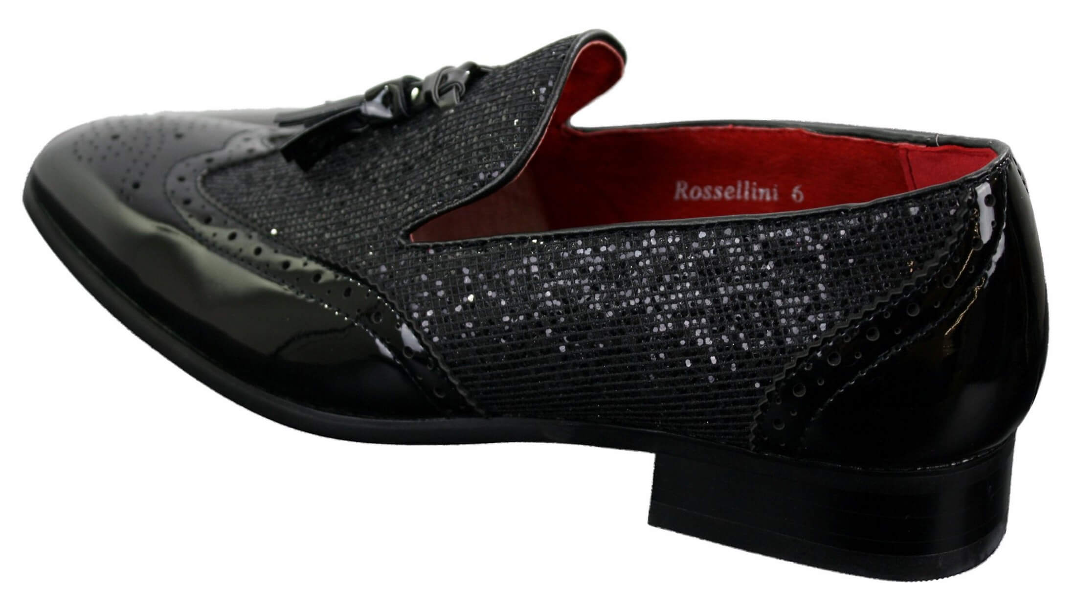 Mens Smart Party Shiny Tassle Shoes Red Silver Black Slip On Patent Leather