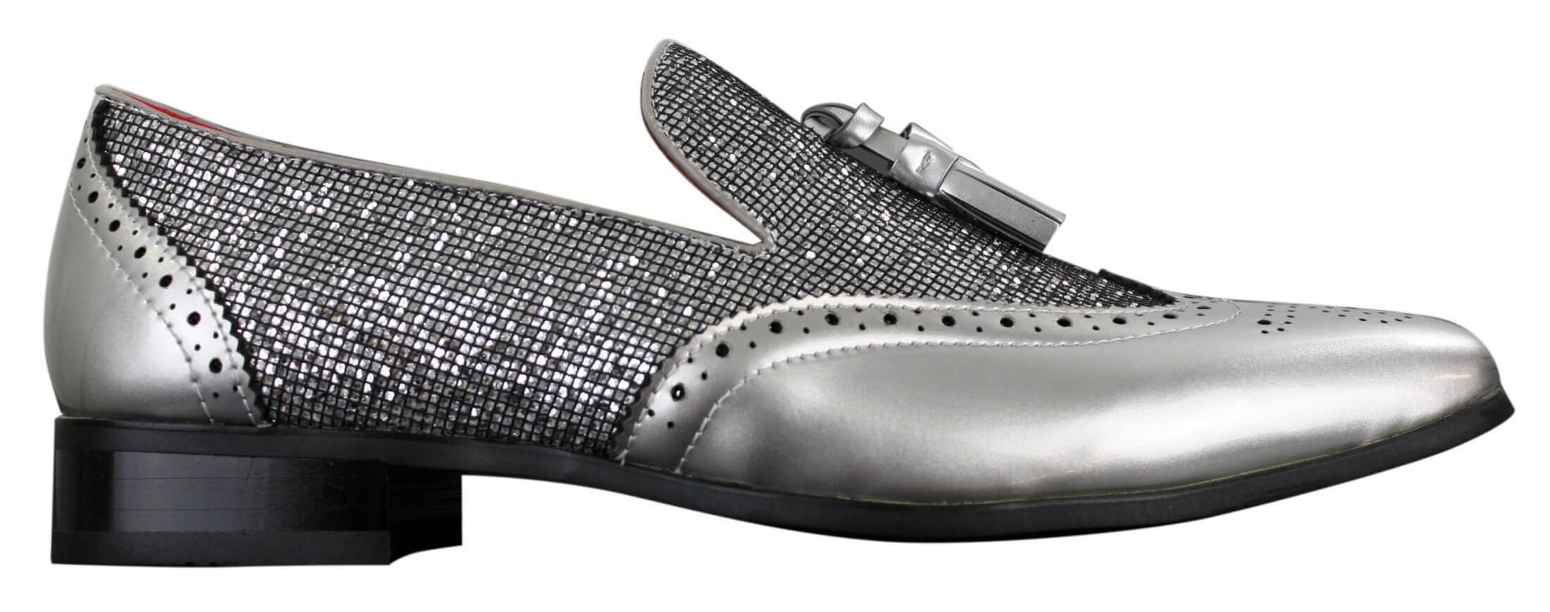 Mens Smart Party Shiny Tassle Shoes Red Silver Black Slip On Patent Leather