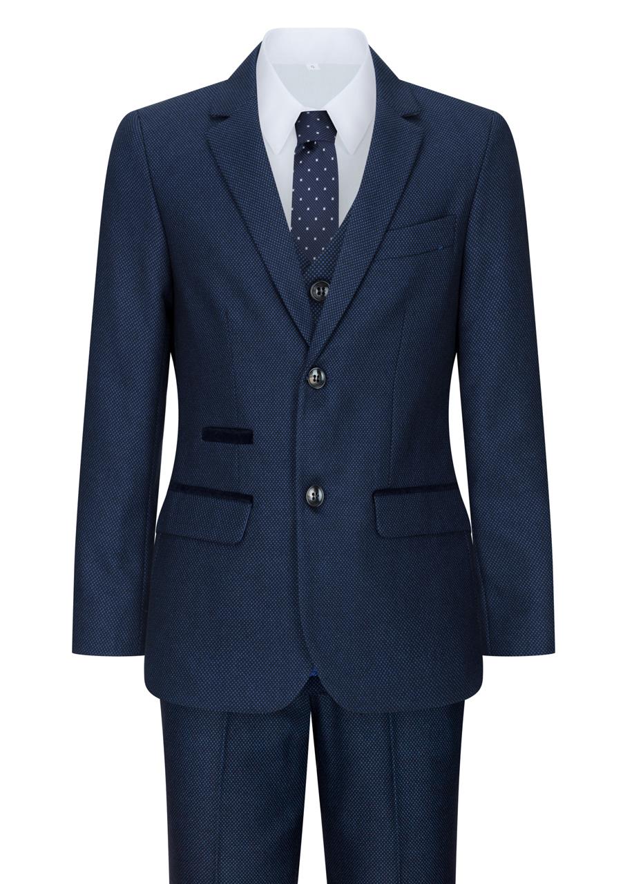 Boys Navy Blue 3 Piece Tweed Birdseye Suit Smart Formal Wedding Classic 1920s