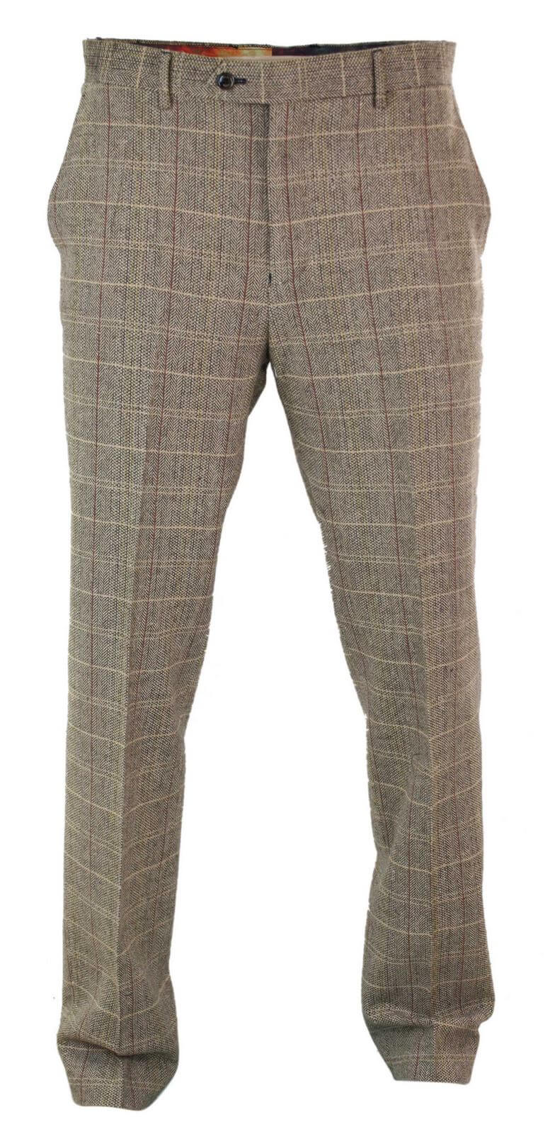 Mens Herringbone Tweed Check 1920s Vintage Trousers Wool Vintage Classic