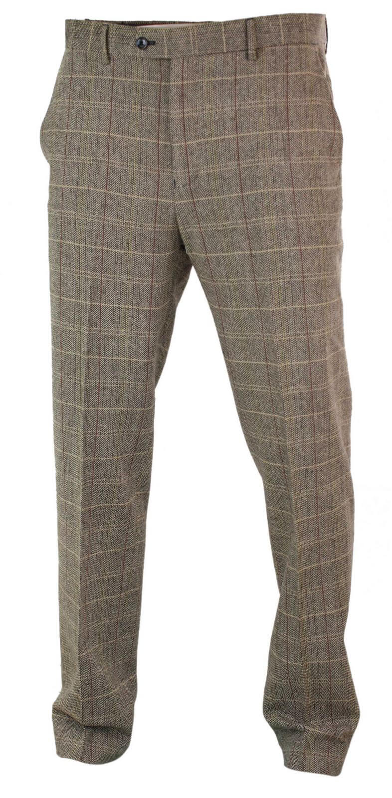 Mens Herringbone Tweed Check 1920s Vintage Trousers Wool Vintage Classic