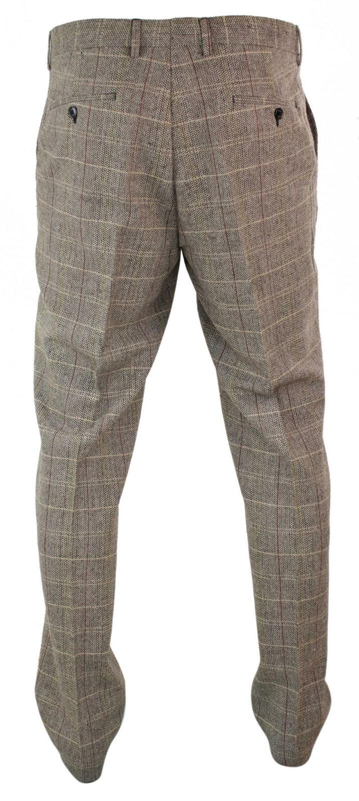Mens Herringbone Tweed Check 1920s Vintage Trousers Wool Vintage Classic