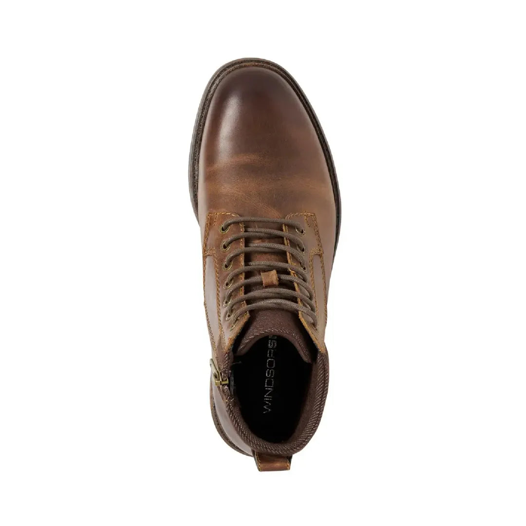 Beau - Men's Brown Lace Up Side Zip Leather Chelsea Boots