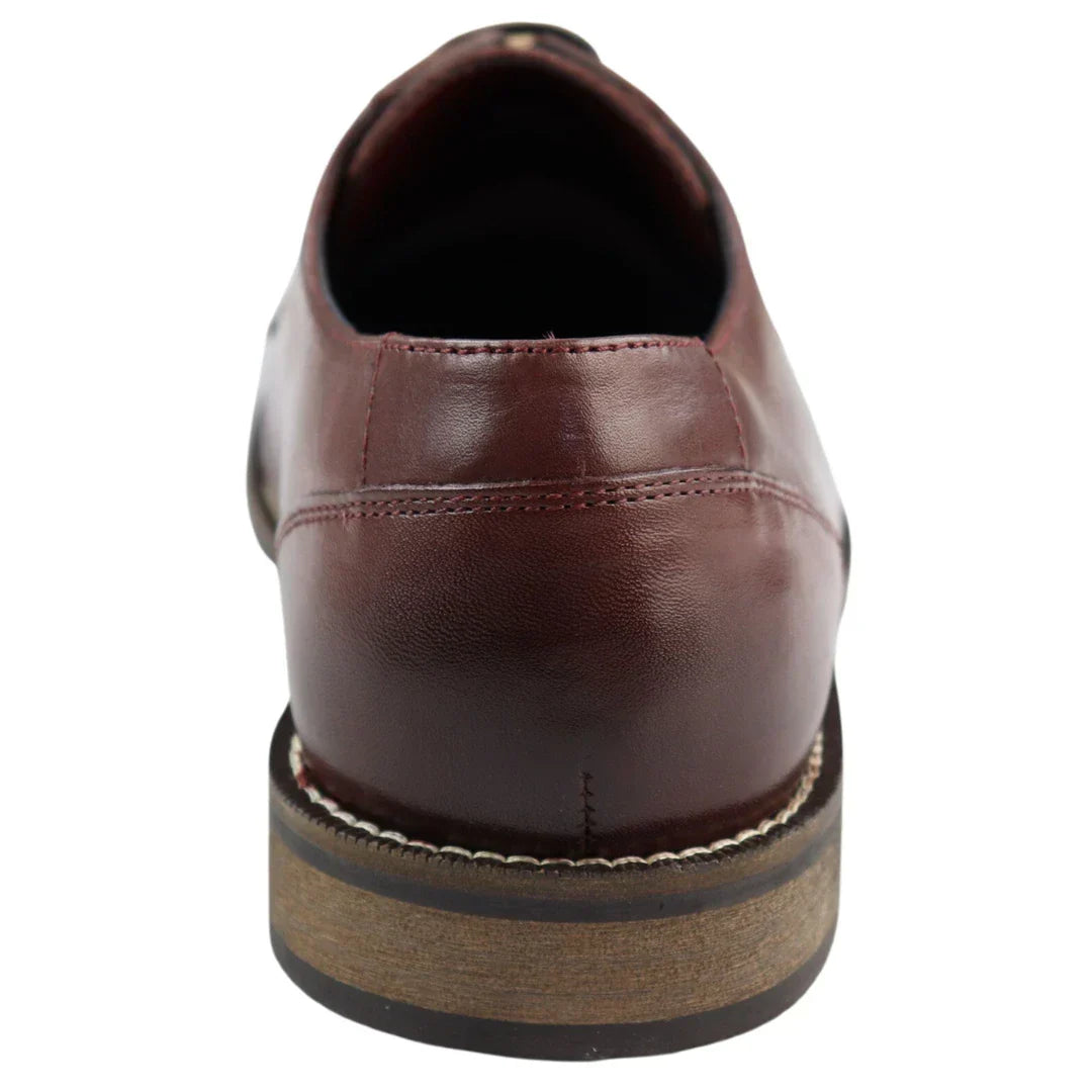 Mens Real Full Leather Black Welted Derby Shoes Smart Casual Burgundy Wine Classic Vintage