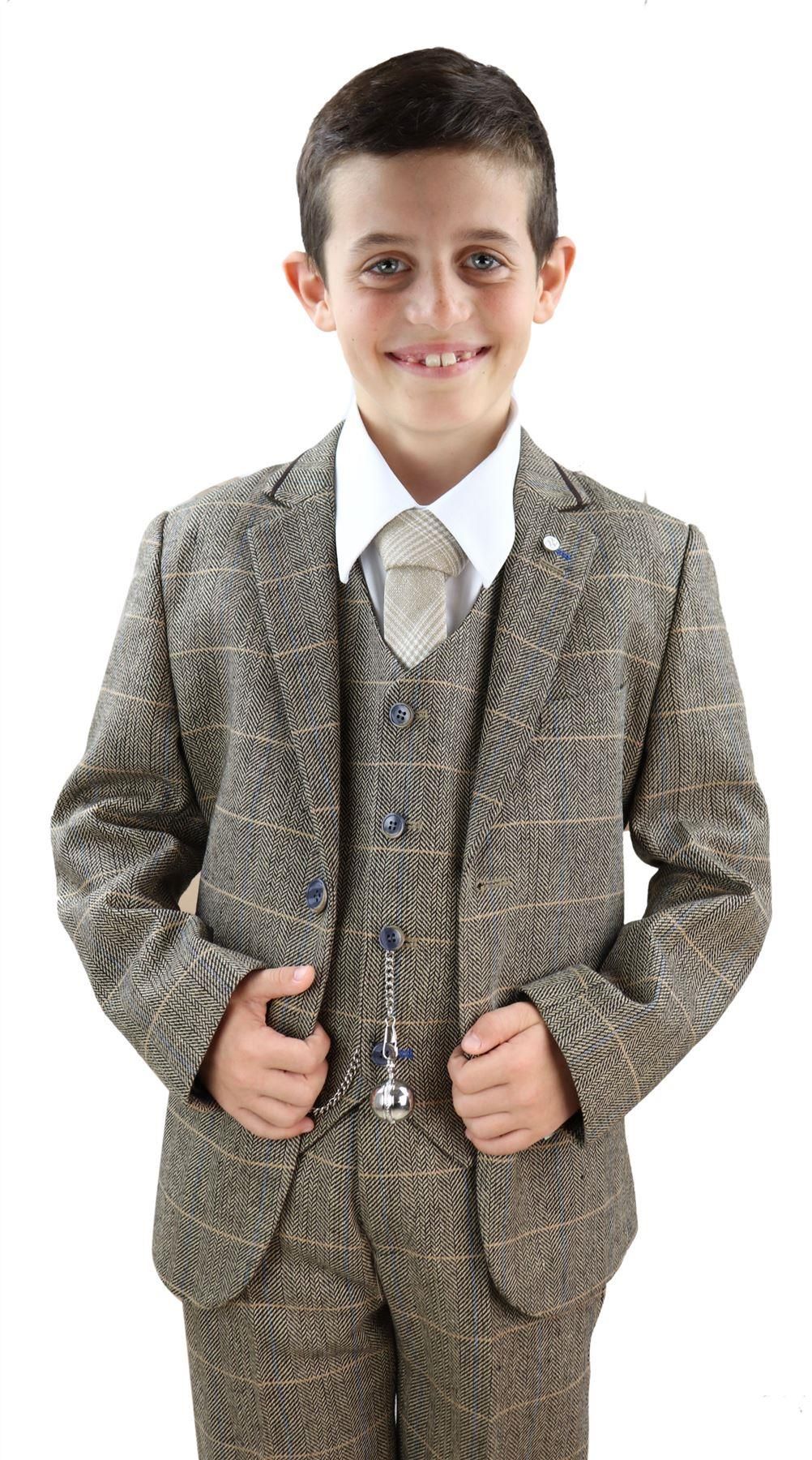 Boys Tan-Brown Tweed 3 Piece Suit - 1940s Suit  Albert