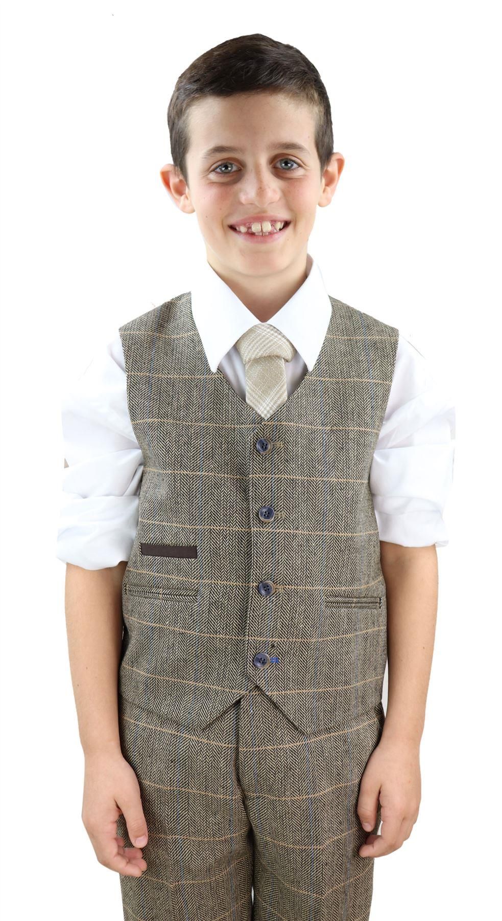Boys Tan-Brown Tweed 3 Piece Suit - 1940s Suit  Albert