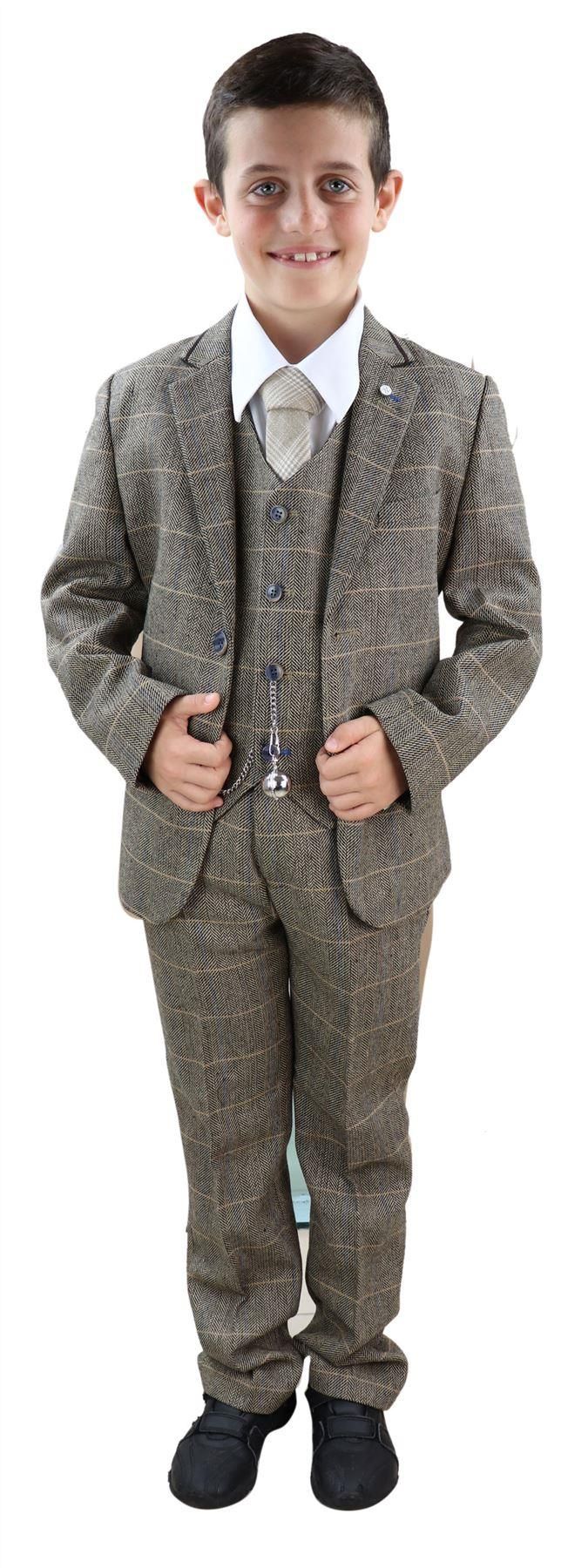 Boys Tan-Brown Tweed 3 Piece Suit - 1940s Suit  Albert