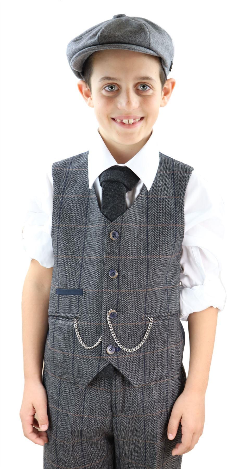 Boys Grey Tweed 3 Piece 1920s Suit Albert - Wedding Suit