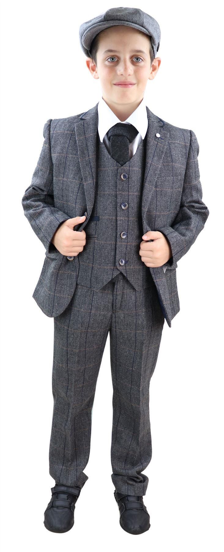 Boys Grey Tweed 3 Piece 1920s Suit Albert - Wedding Suit