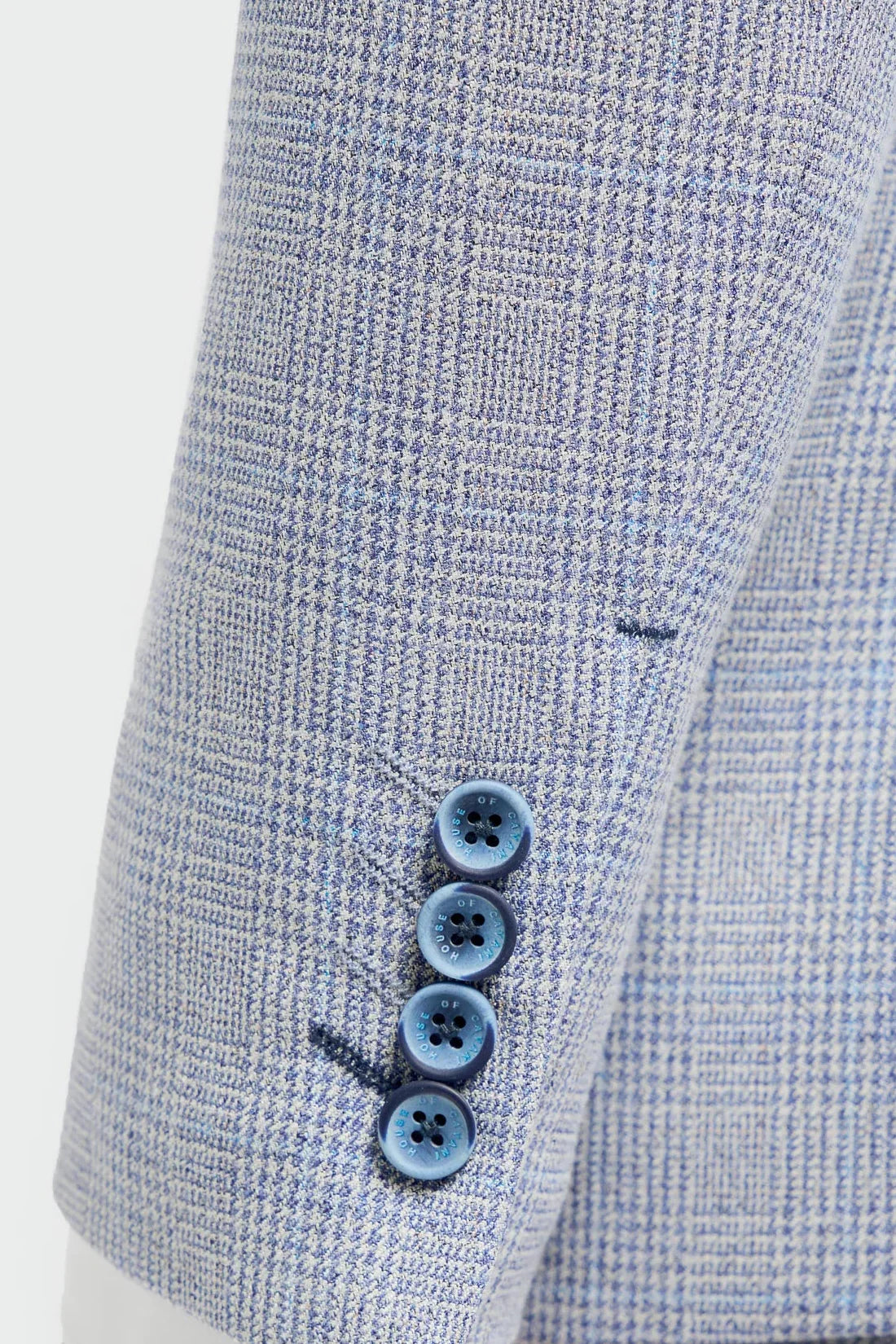 Men's Sky Blue Check 3-Piece Suit with Contrasting Navy Trousers