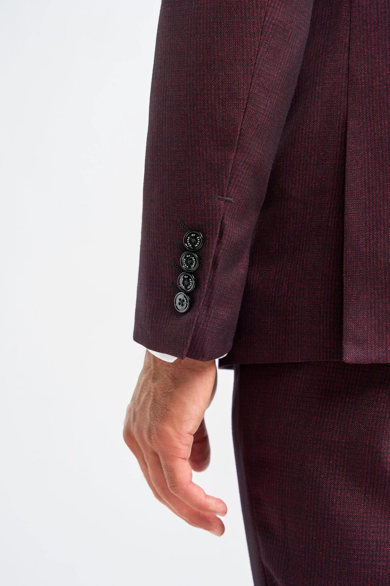 Men's Burgundy Checked Tailored Suit with Contrasting Navy Waistcoat