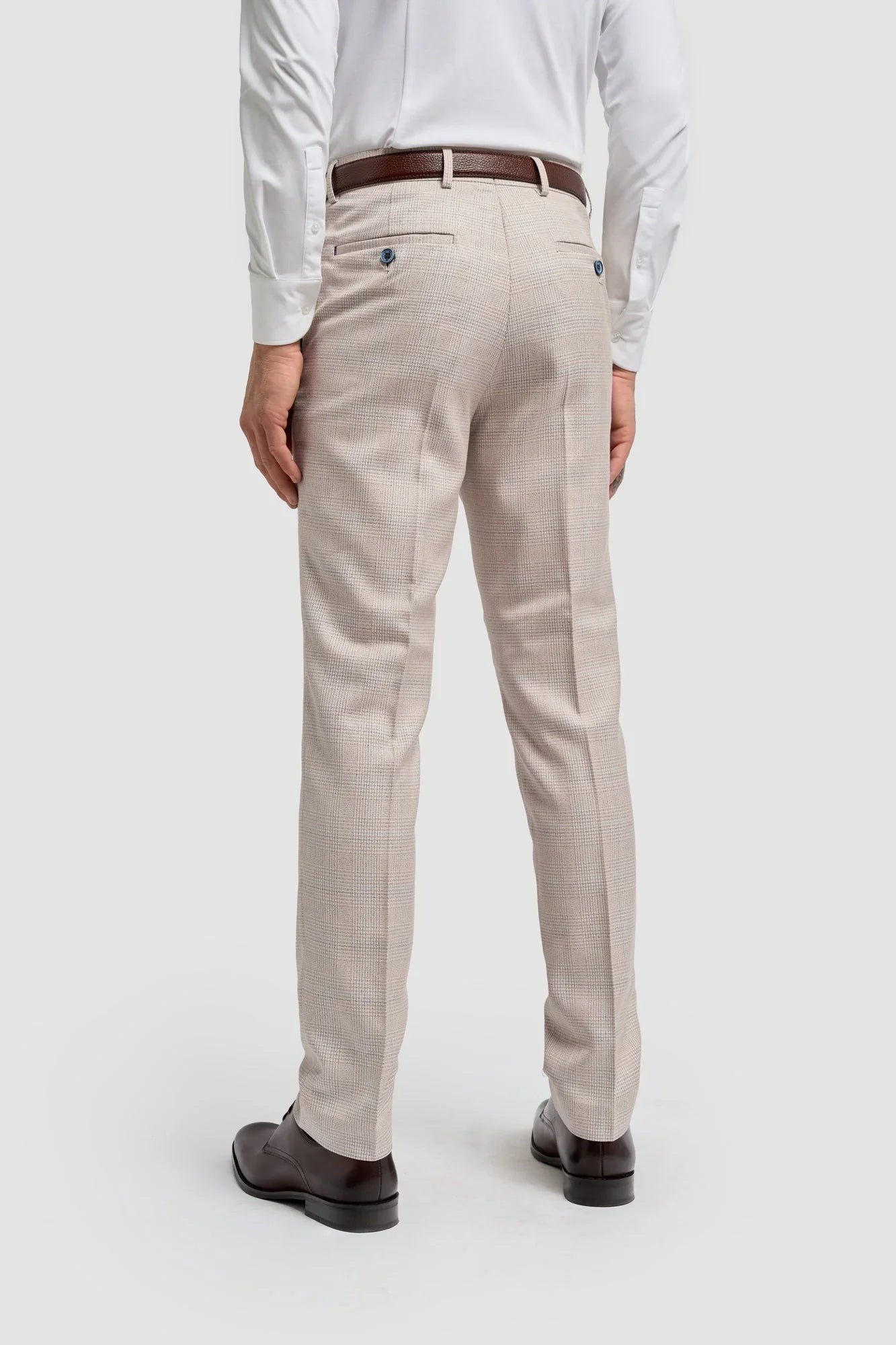 Caridi - Men's Tweed Beige Wedding Trousers