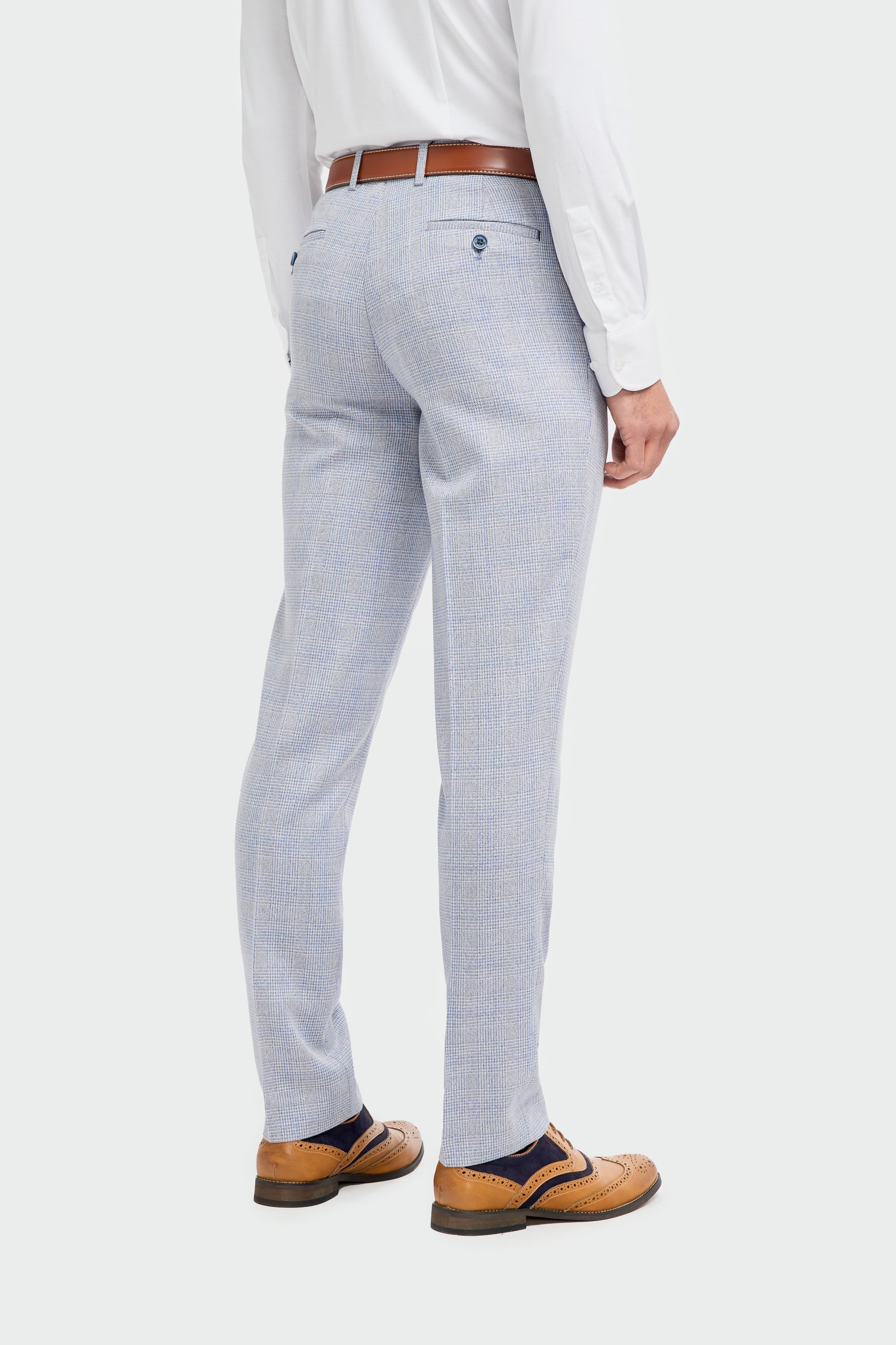 Mens 3 Piece Check Suit Tweed Light Blue Tailored Fit Wedding Peaky Classic