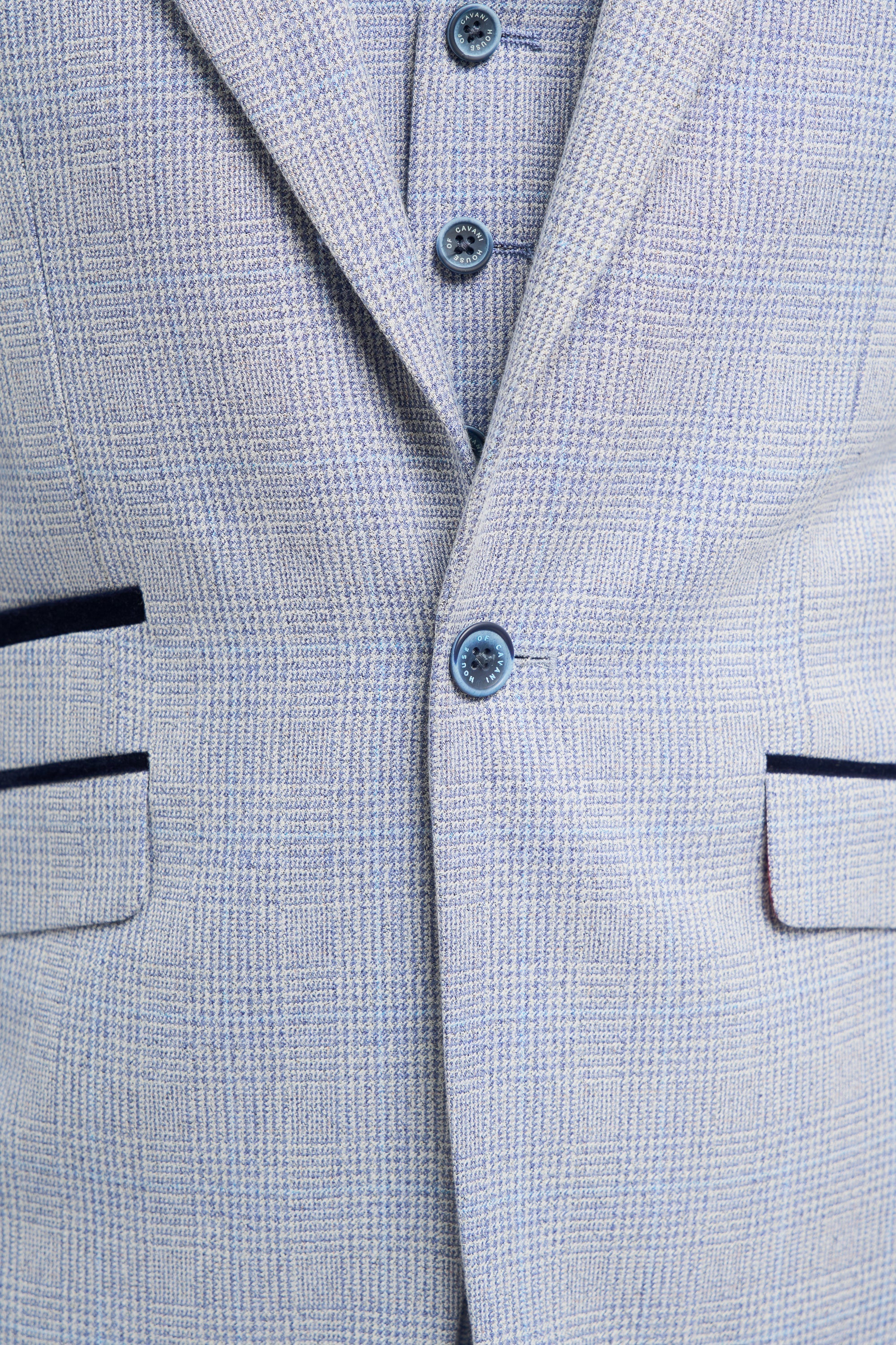 Mens 3 Piece Check Suit Tweed Light Blue Tailored Fit Wedding Peaky Classic