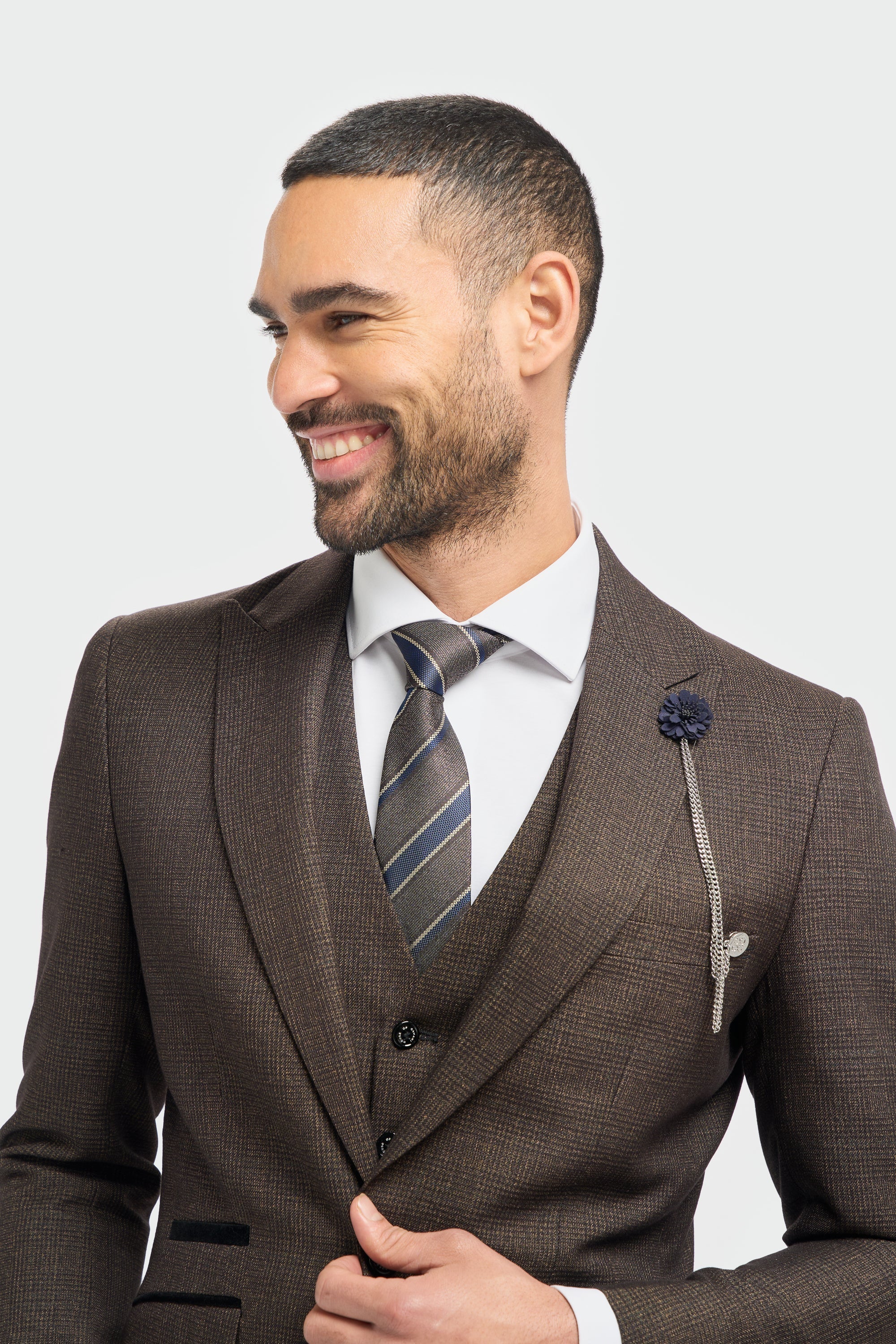 Mens 3 Piece Check Suit Tweed Black Brown Tailored Fit Wedding Peaky Classic