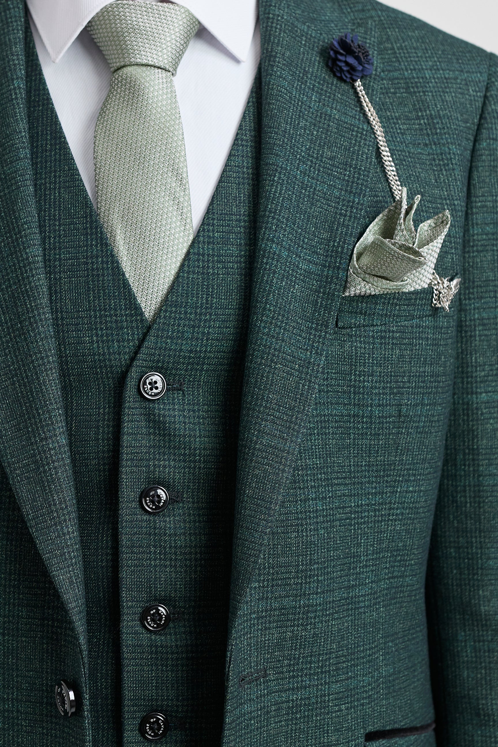Mens 3 Piece Check Suit Tweed Olive Green Tailored Fit Wedding Peaky Classic