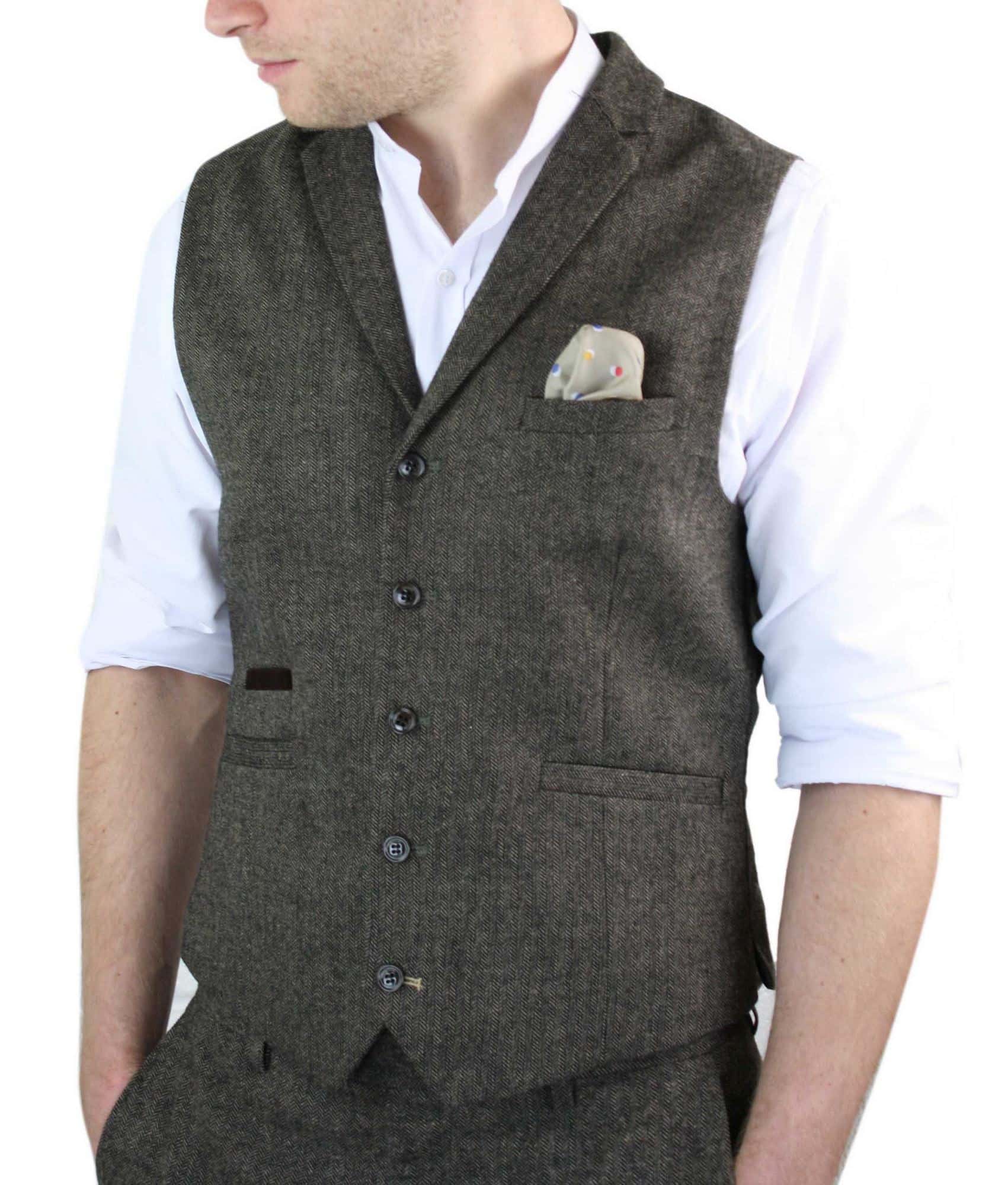 Cavani Martez - Men's Herringbone Tweed Waitcoat-Tan