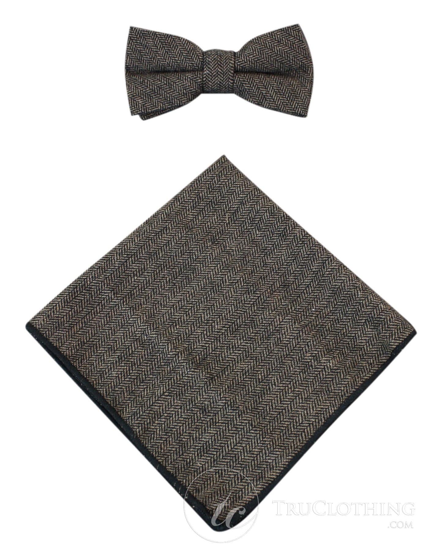 Cavani Martez Bow Tie - Mens Herringbone Tweed Check Bow Tie Hanky Retro Vintage Classic 1920s Vintage