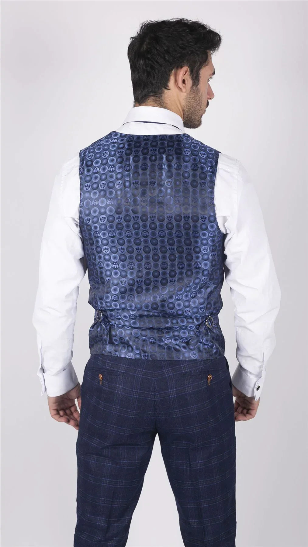 Mens Marc Darcy Blue Check Prince Of Wales 3 Piece Suit Smart Casual Slim Fit Chigwell