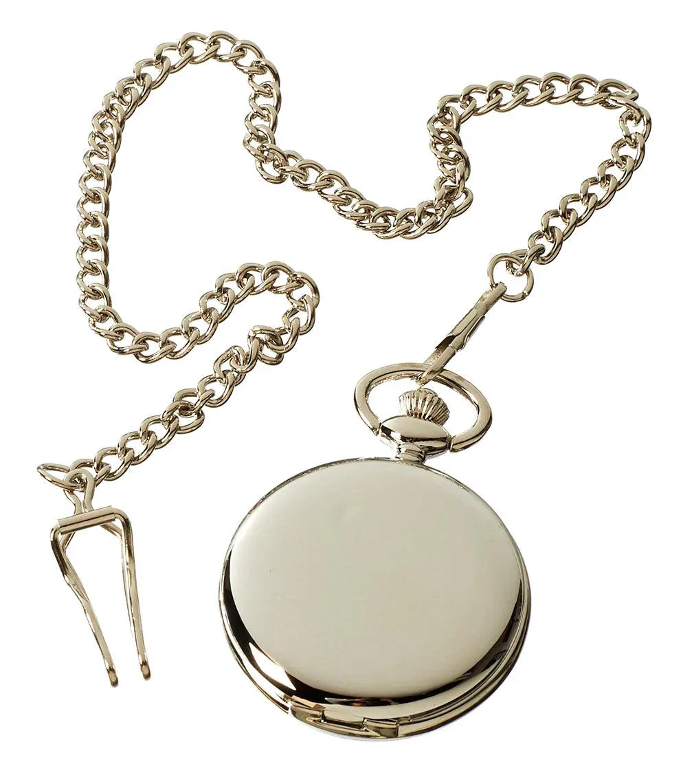Classic 1920's Style Pocket Silver Color Watch with Chain