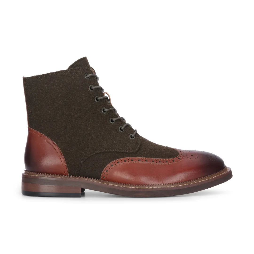 Clifford - Men's Khaki Brown Brogue Leather Ankle Boots