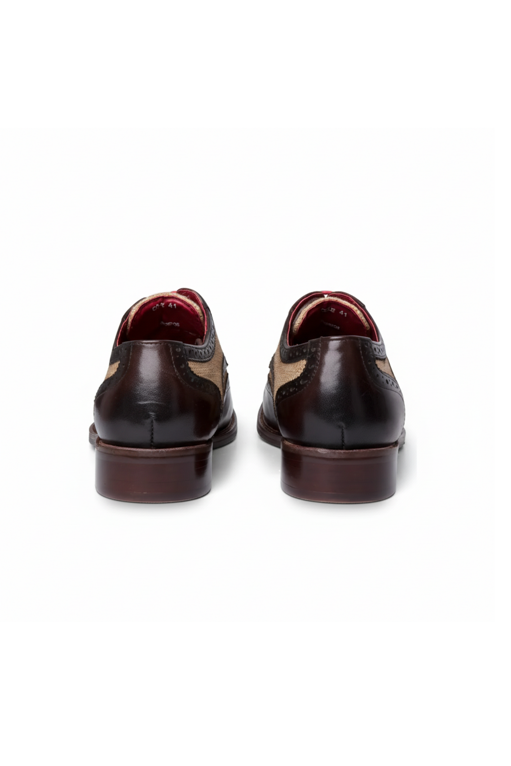 Cole - Men's Brown Leather Canvas Detailing Brogue Shoes