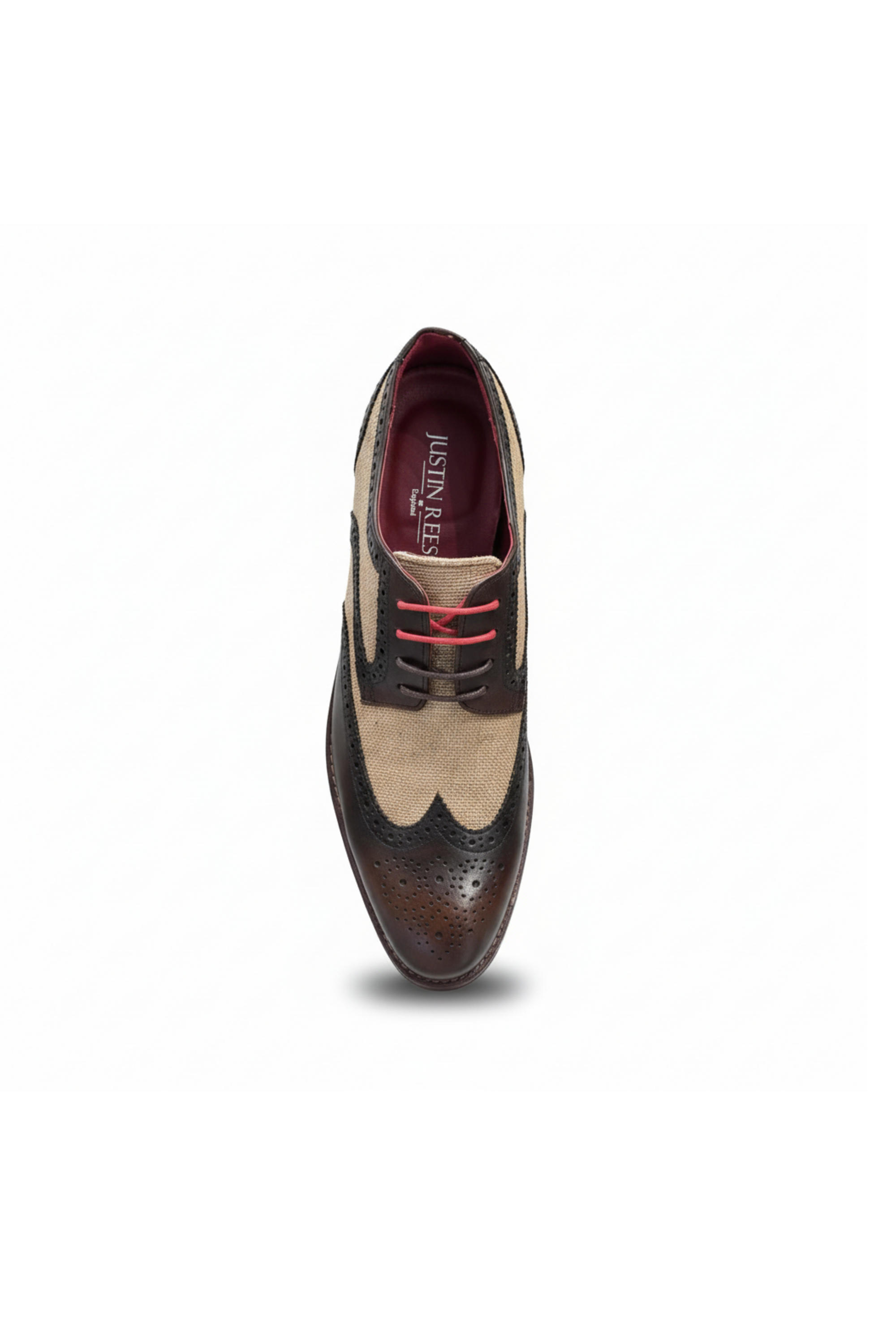 Cole - Men's Brown Leather Canvas Detailing Brogue Shoes