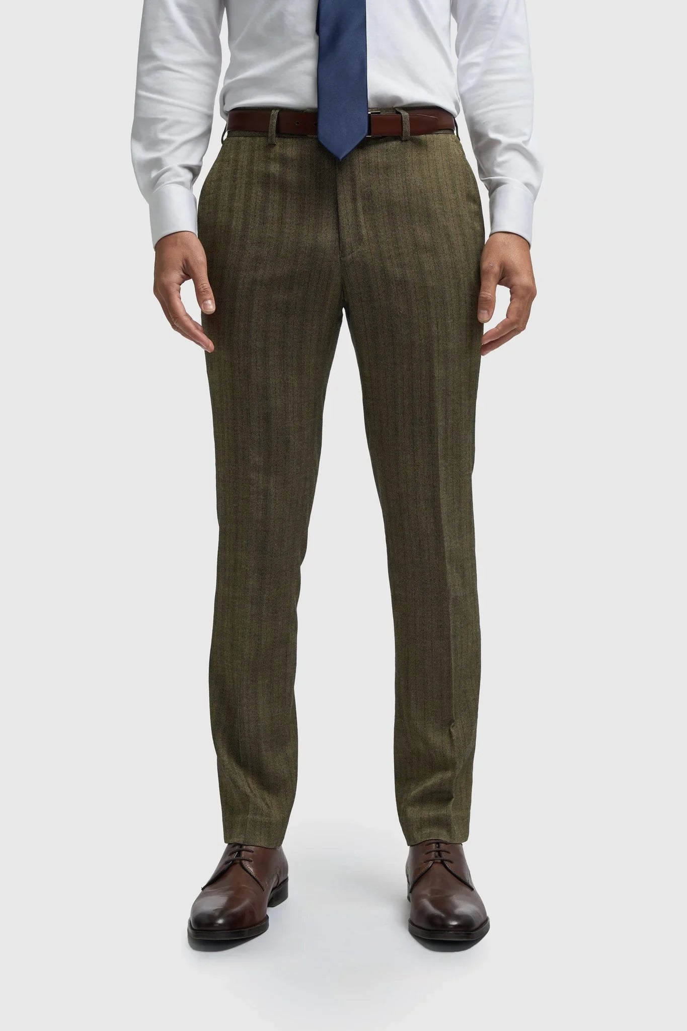 Men's Olive Green 3 Piece Herringbone Tweed Suit