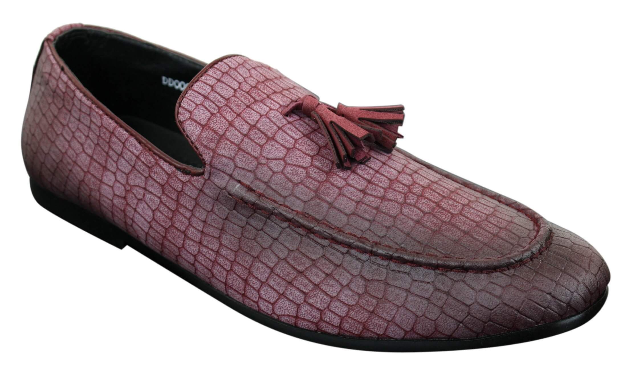 Elong DD0085 - Mens Snake Crocodile Leather PU Loafers Driving Shoes Slip On Tassel Comfort Vintage