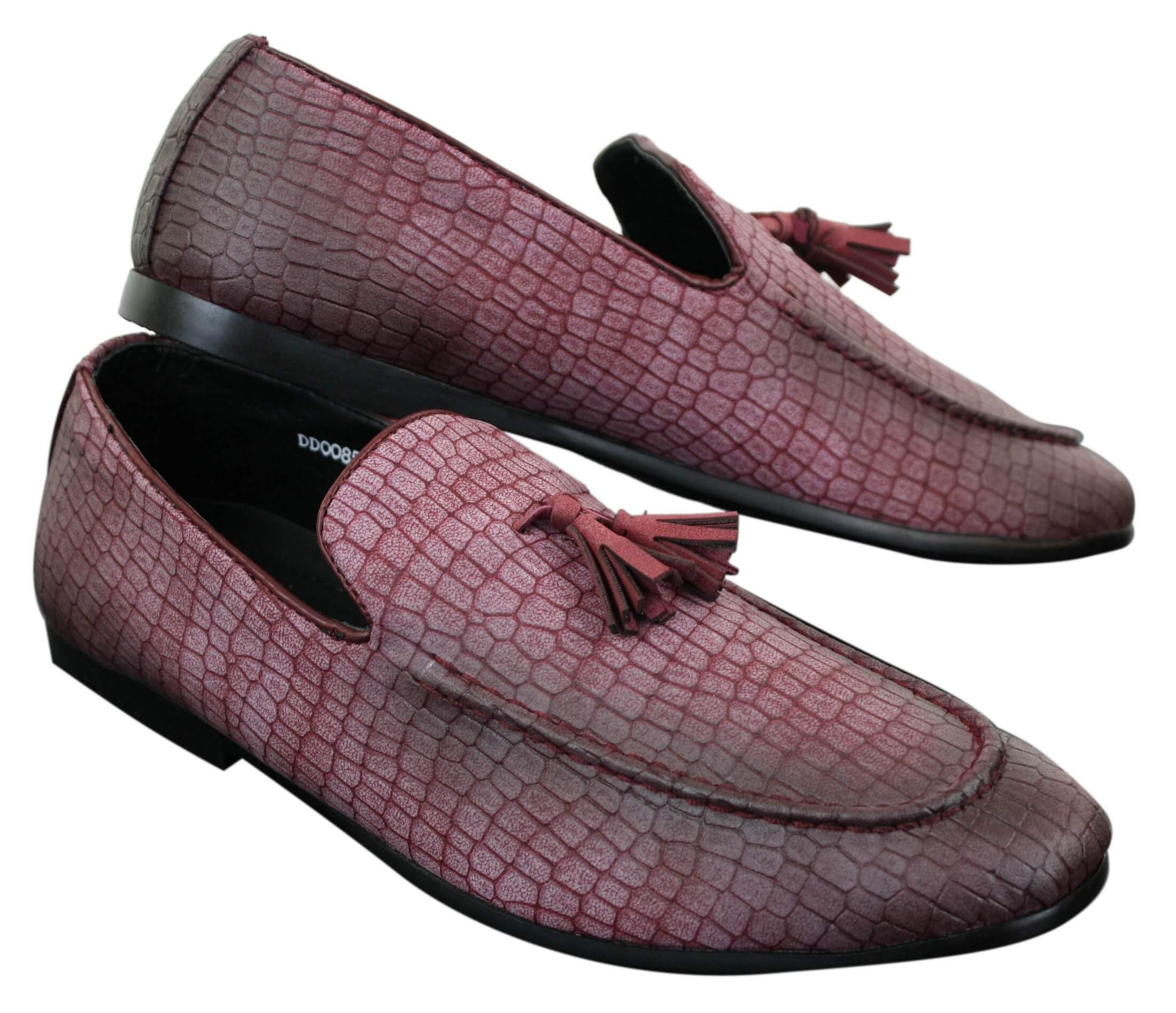 Elong DD0085 - Mens Snake Crocodile Leather PU Loafers Driving Shoes Slip On Tassel Comfort Vintage