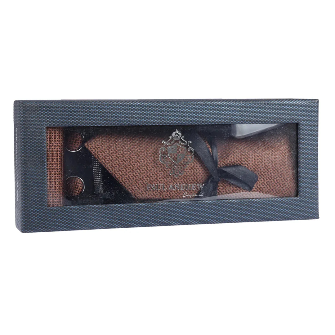 Diamond Neck Brown Tie Gift Set Pocket Square Cuff Links Pin Tie For Shirt Satin