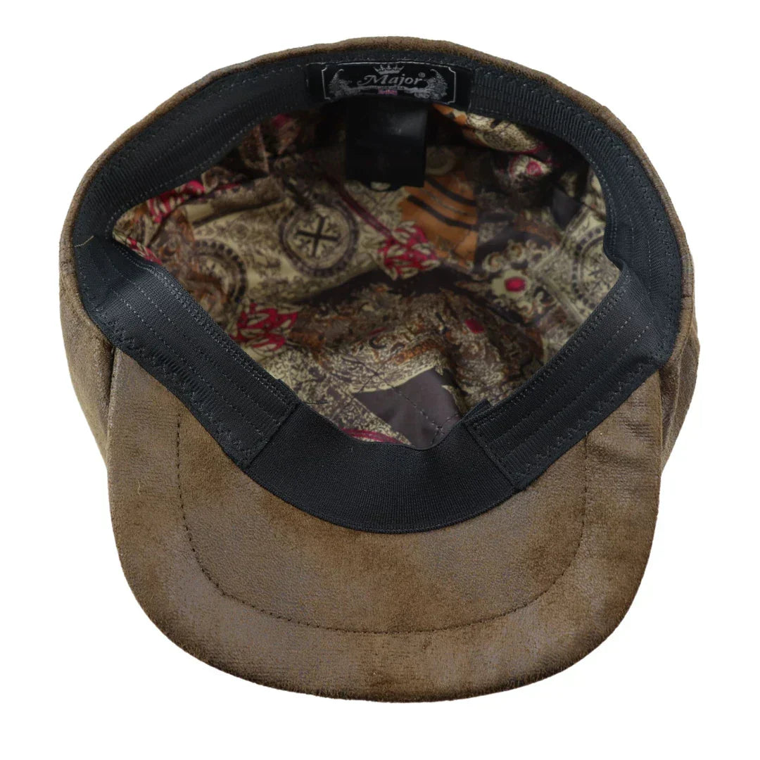 Men's 8 Panel Razor Baker Boy Hat PU Leather Blinders Newsboy Flat Cap Brown